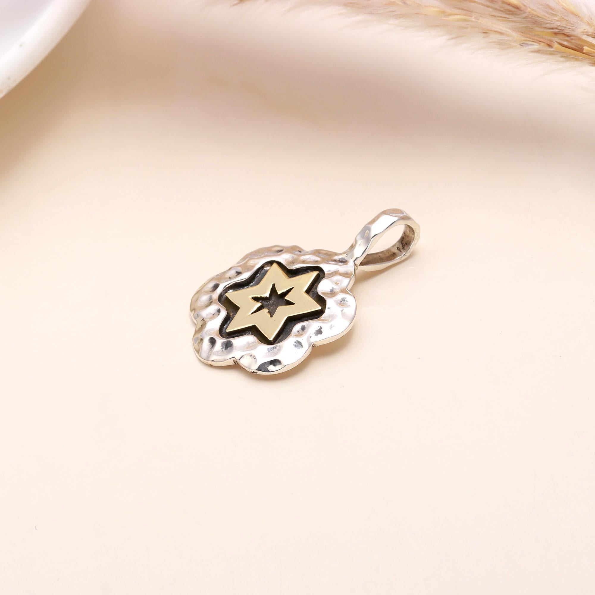 925 Silver Hammered Two-Tone Star Pendant