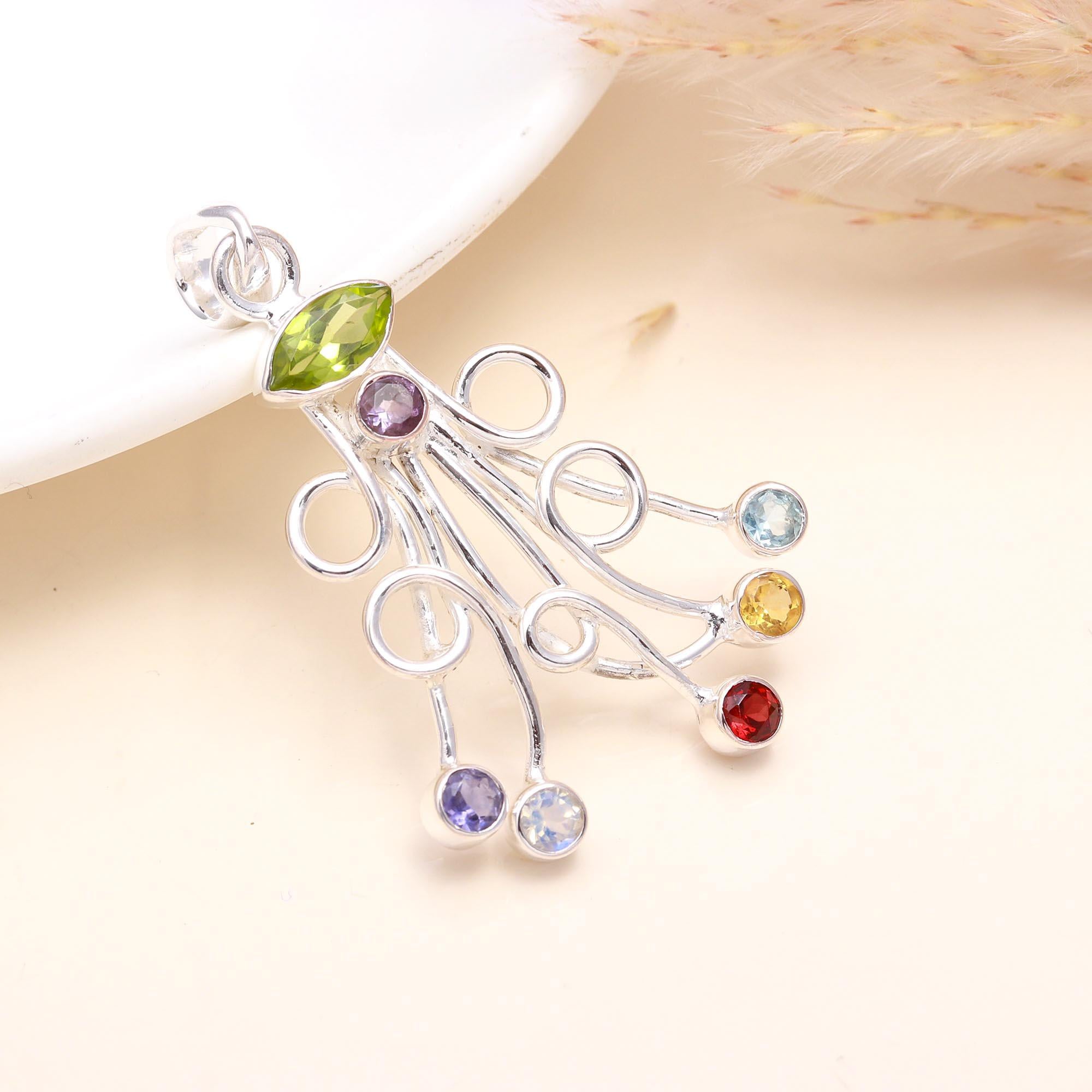 925 Sterling Silver Multi-Gemstone Pendant