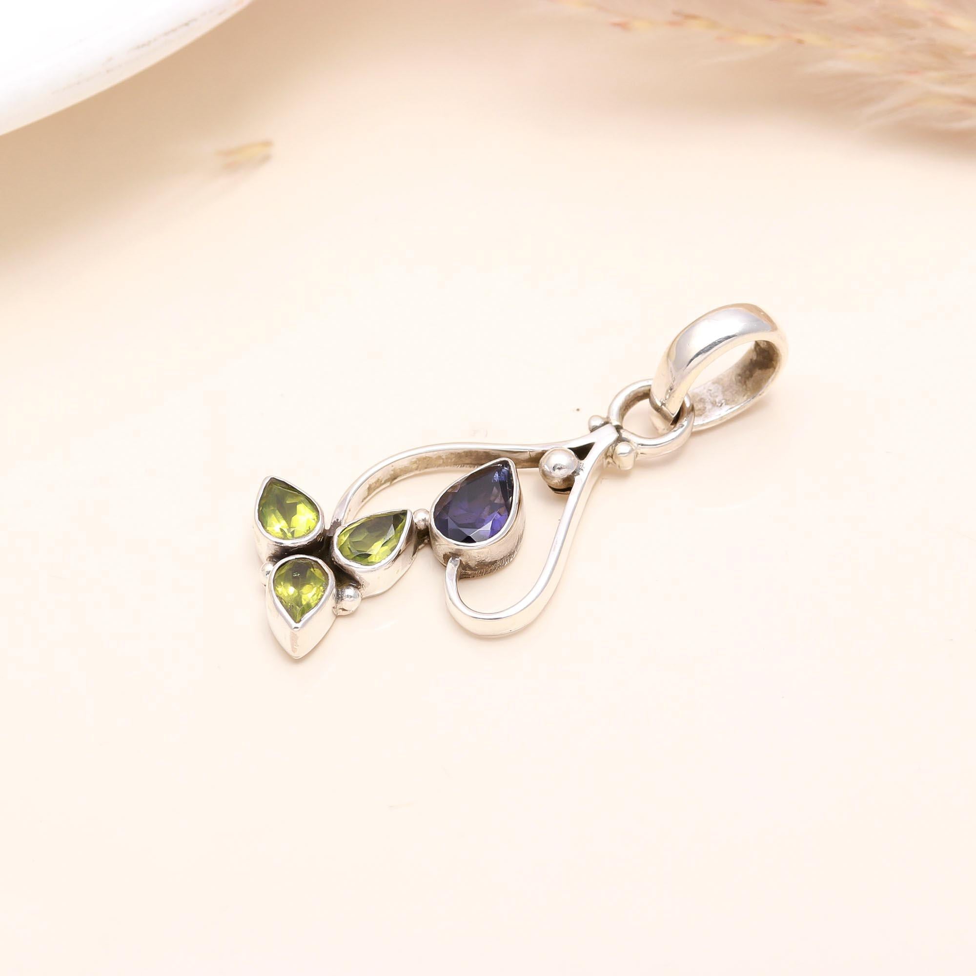 925 Sterling Silver Iolite & Peridot Pendant