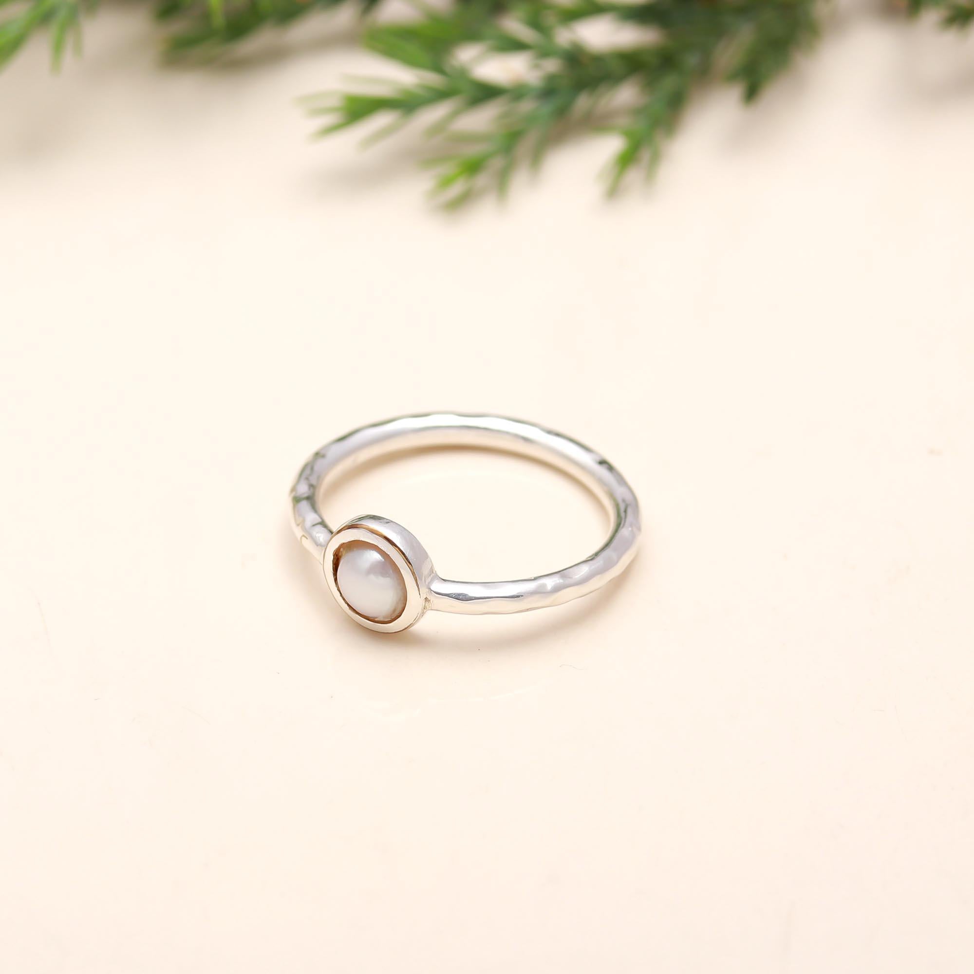 925 Silver Round Pearl Ring
