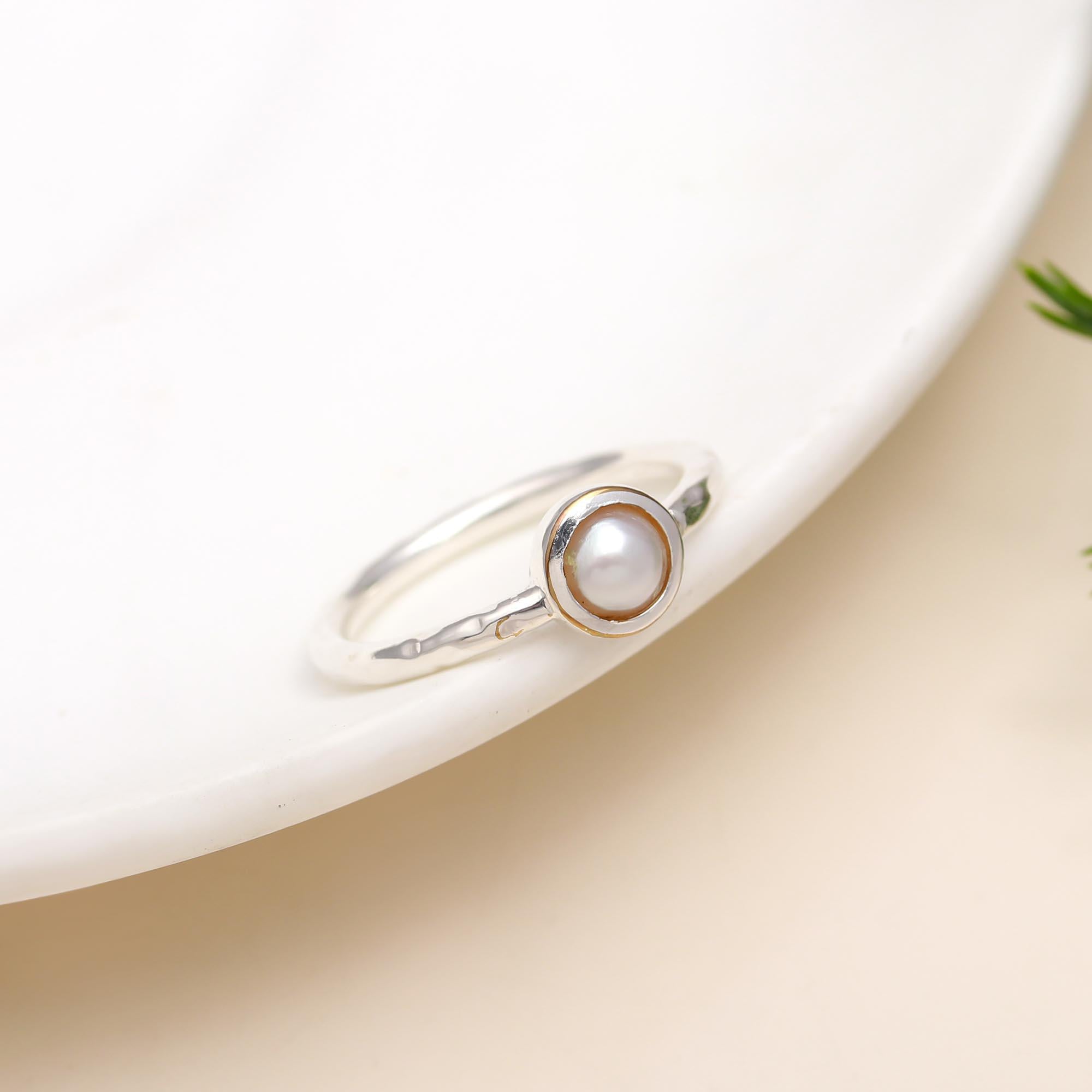 925 Silver Round Pearl Ring
