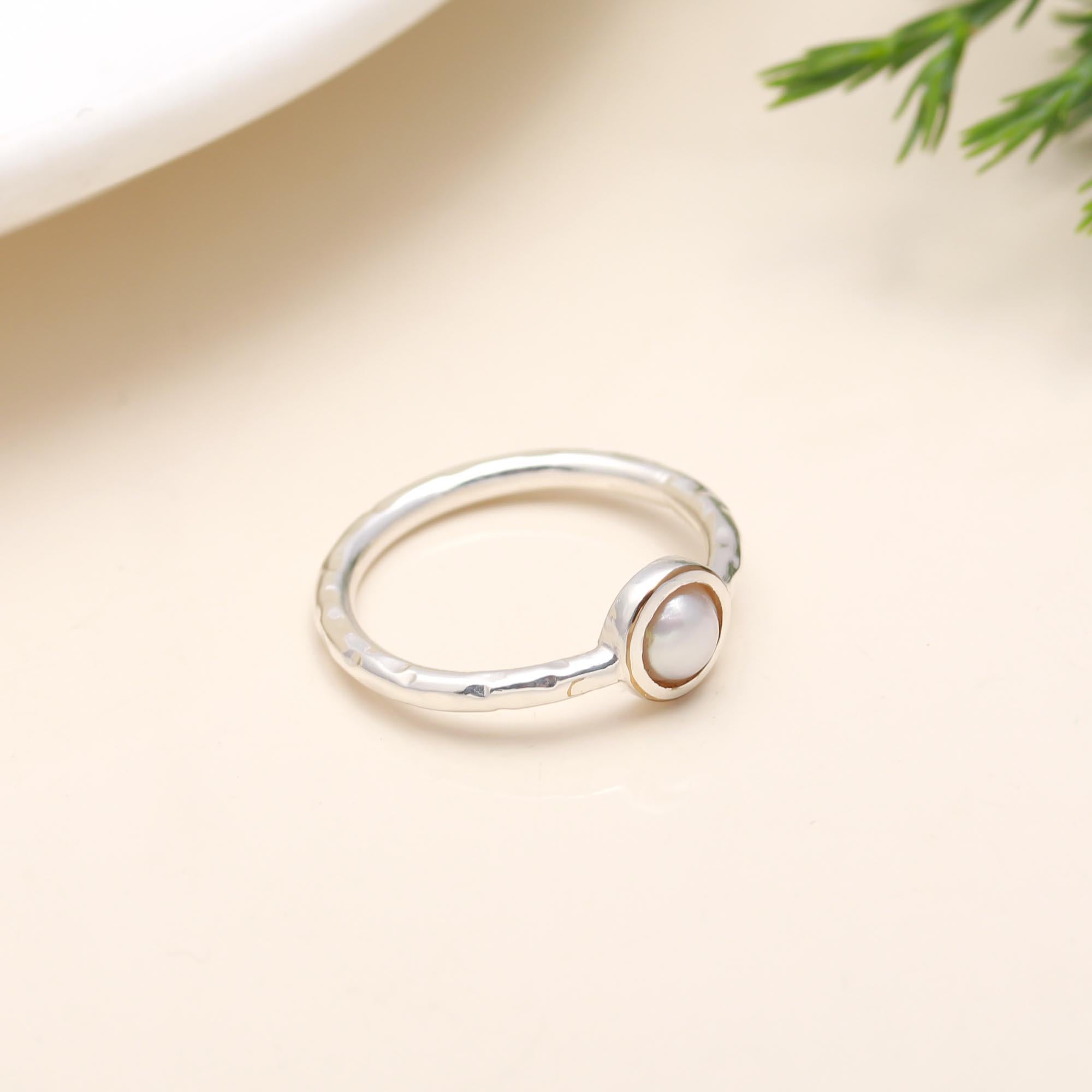 925 Silver Round Pearl Ring