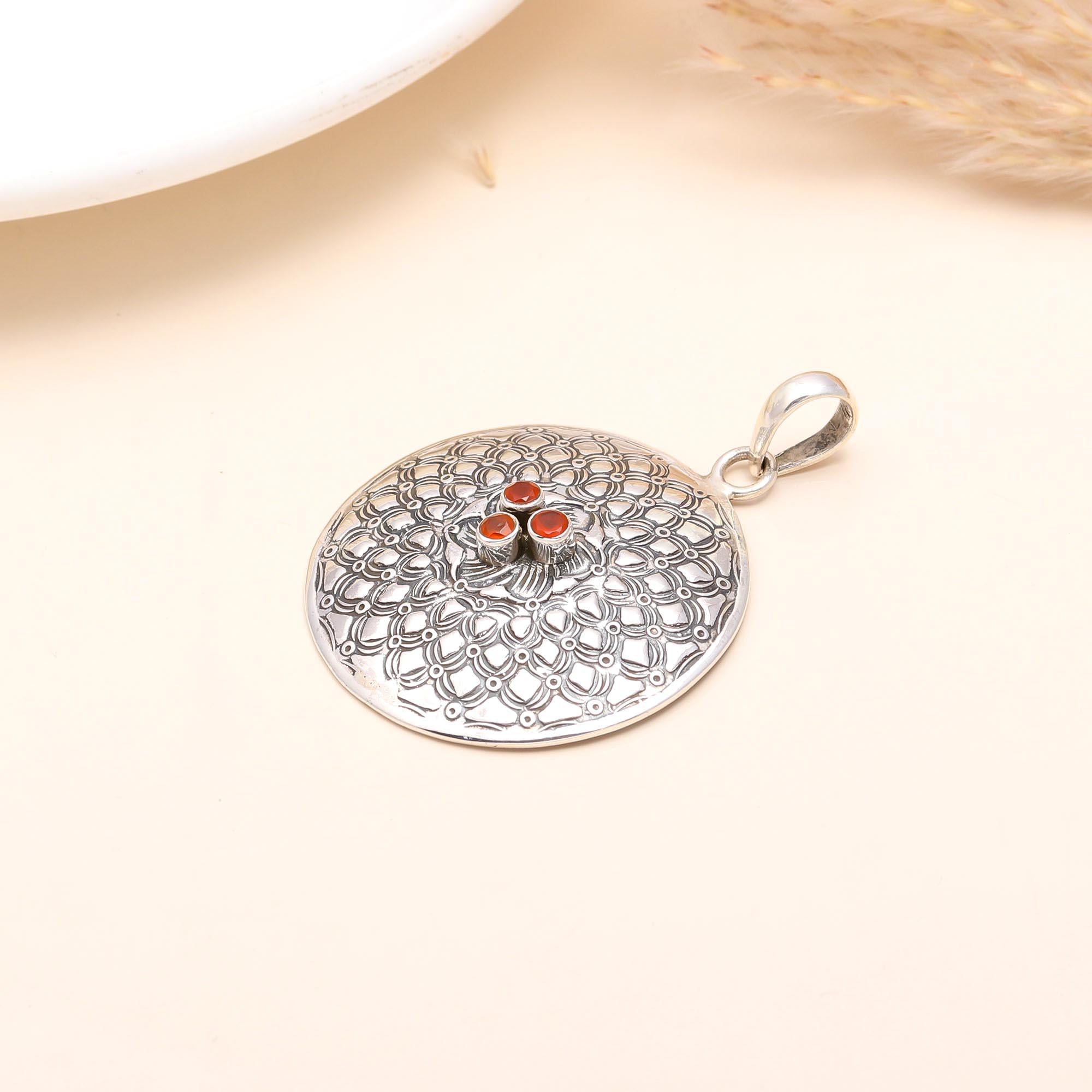 925 Sterling Silver Carnelian Medallion Pendant