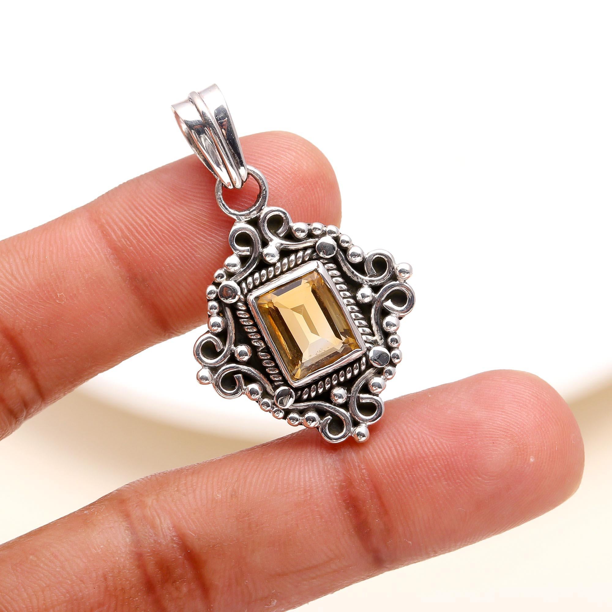 925 Sterling Silver Vintage Citrine Boho Pendant