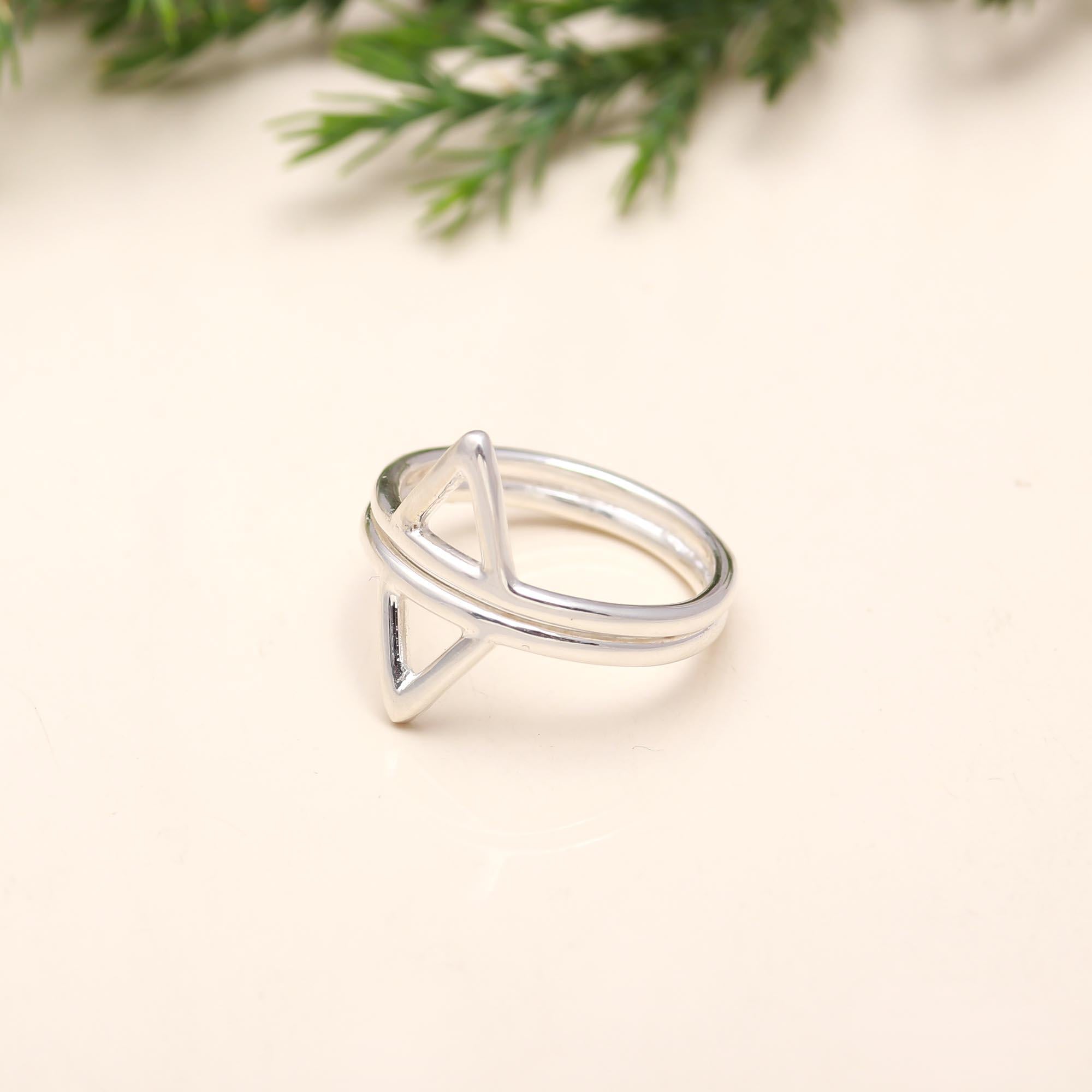 925 Silver Double Triangle Ring
