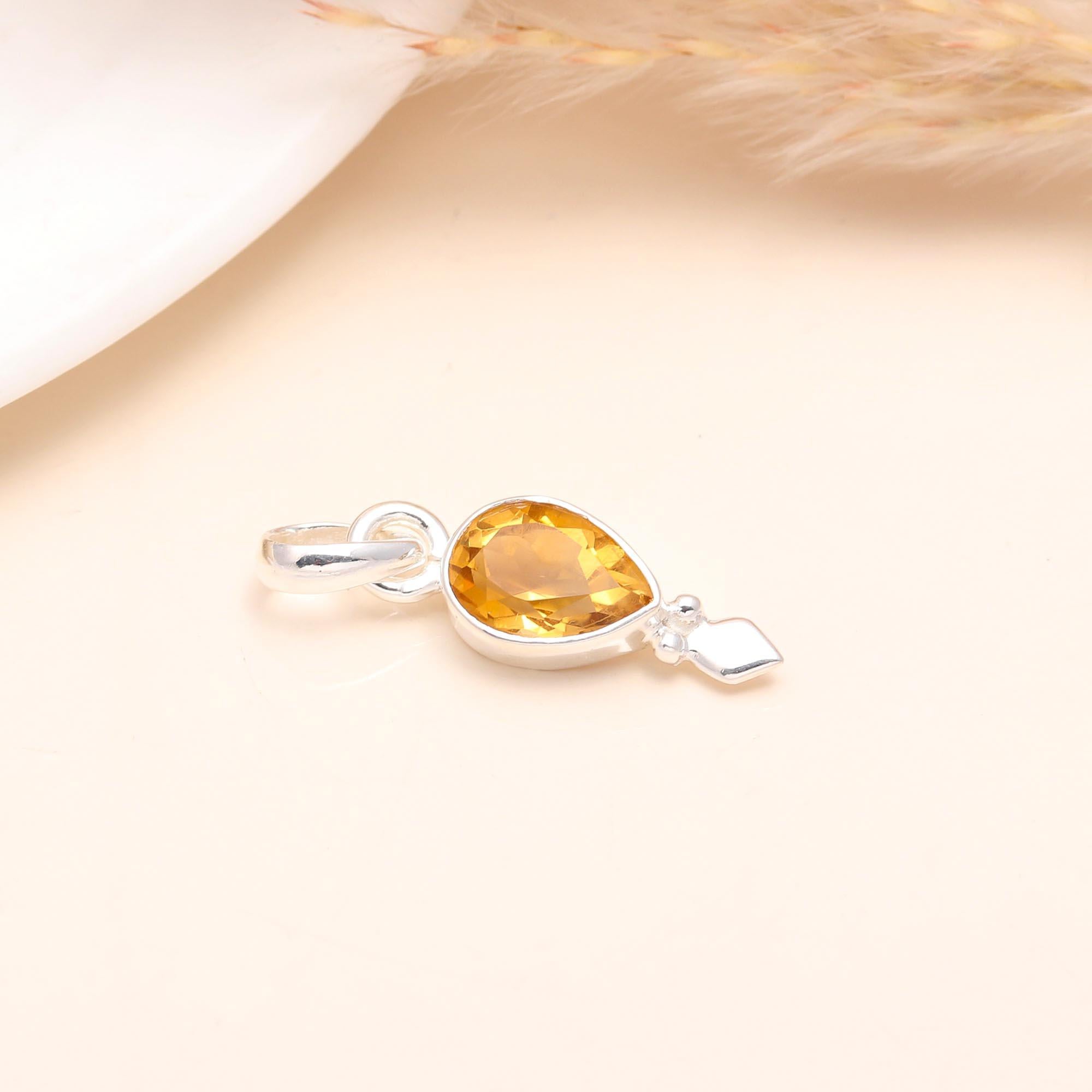 925 Sterling Silver Pear-Shaped Citrine Gemstone Pendant