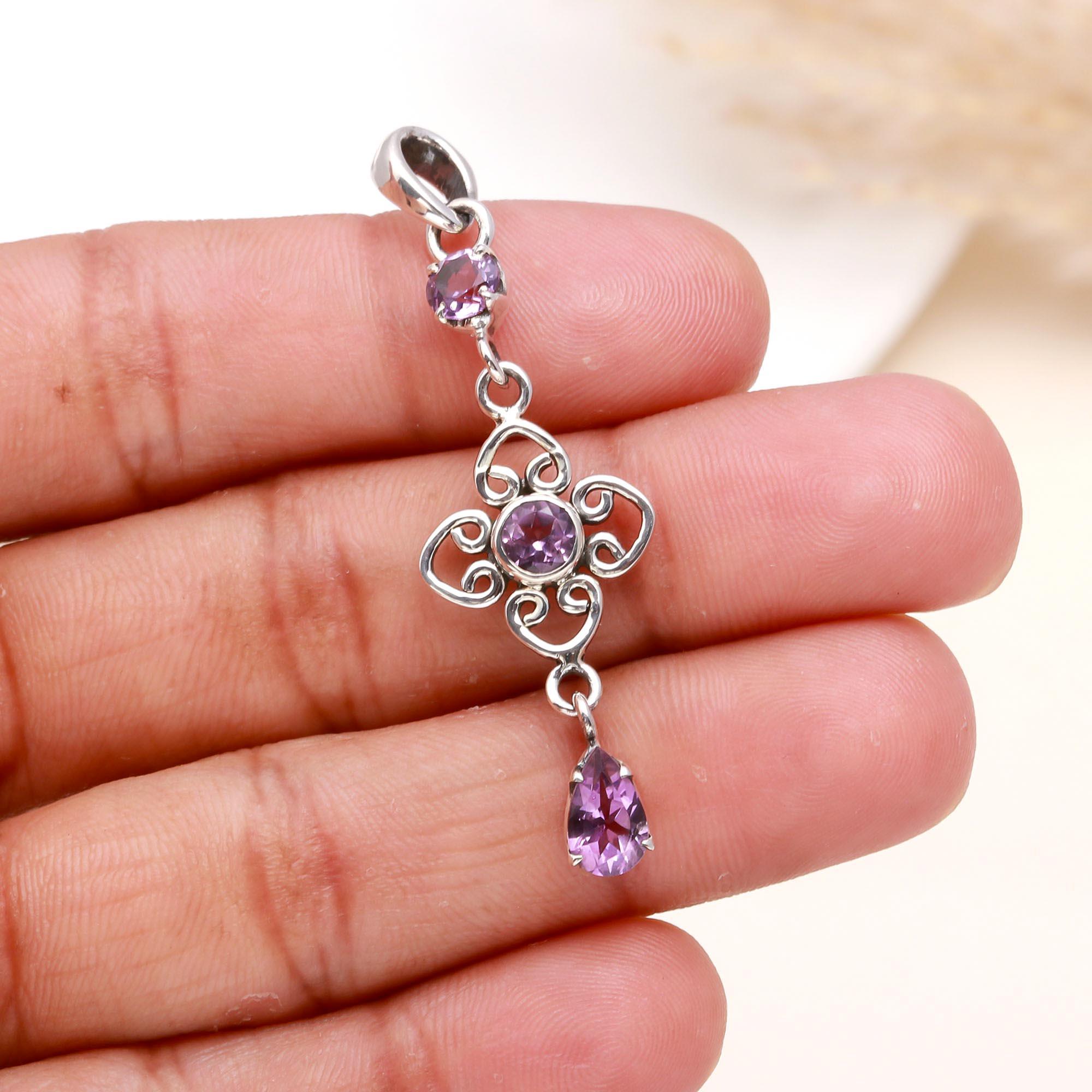 925 Sterling Silver Vintage Amethyst Filigree Pendant
