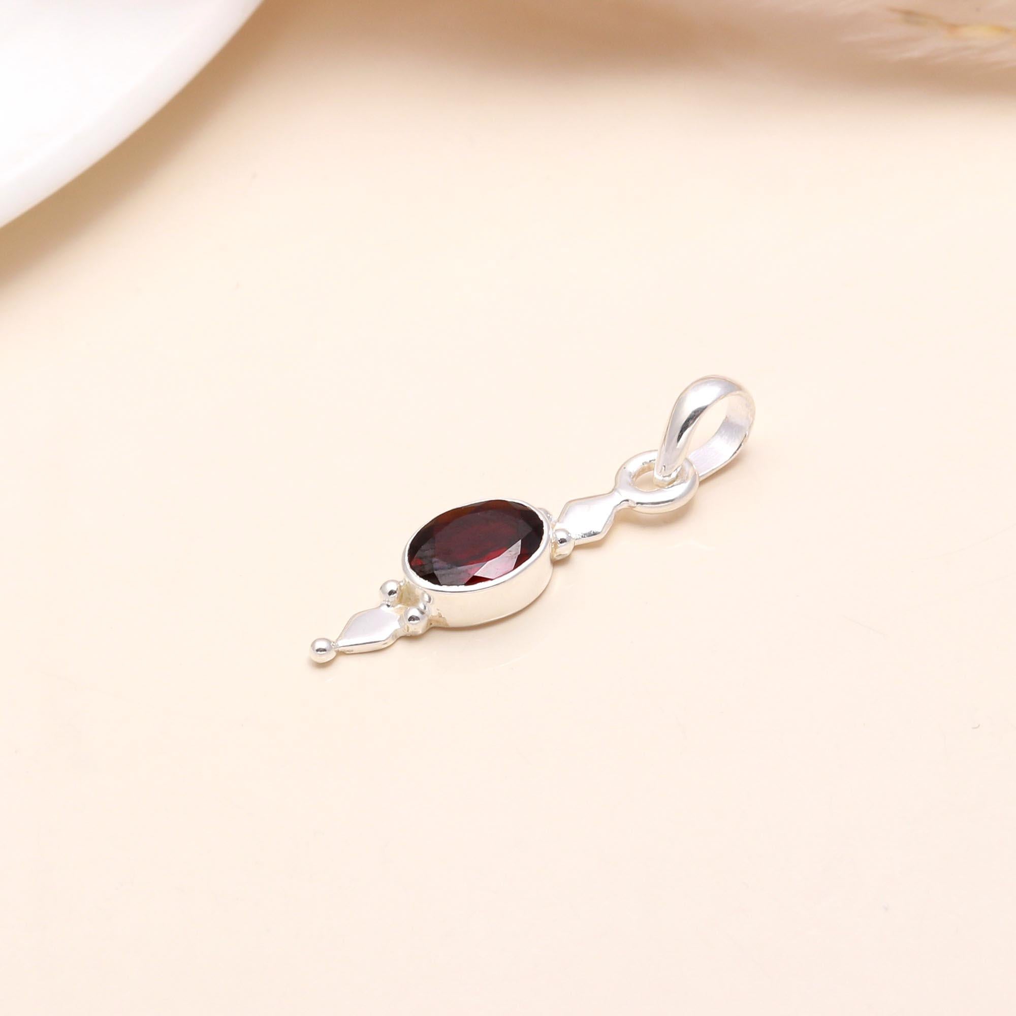 925 Sterling Silver Handmade Garnet Dangle Pendant