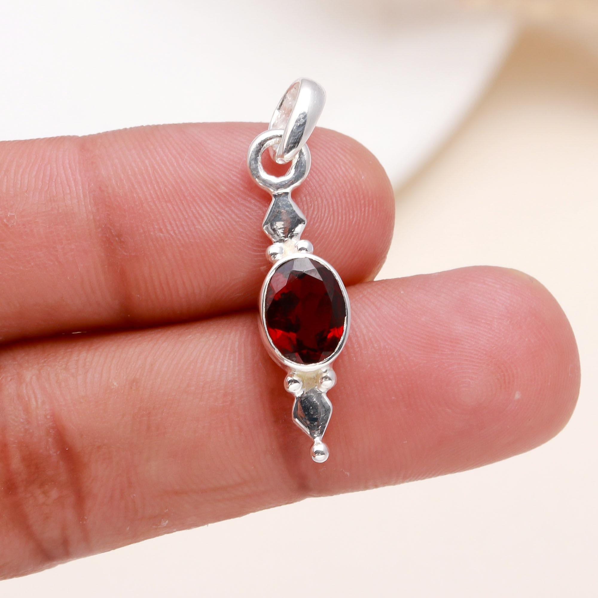 925 Sterling Silver Handmade Garnet Dangle Pendant