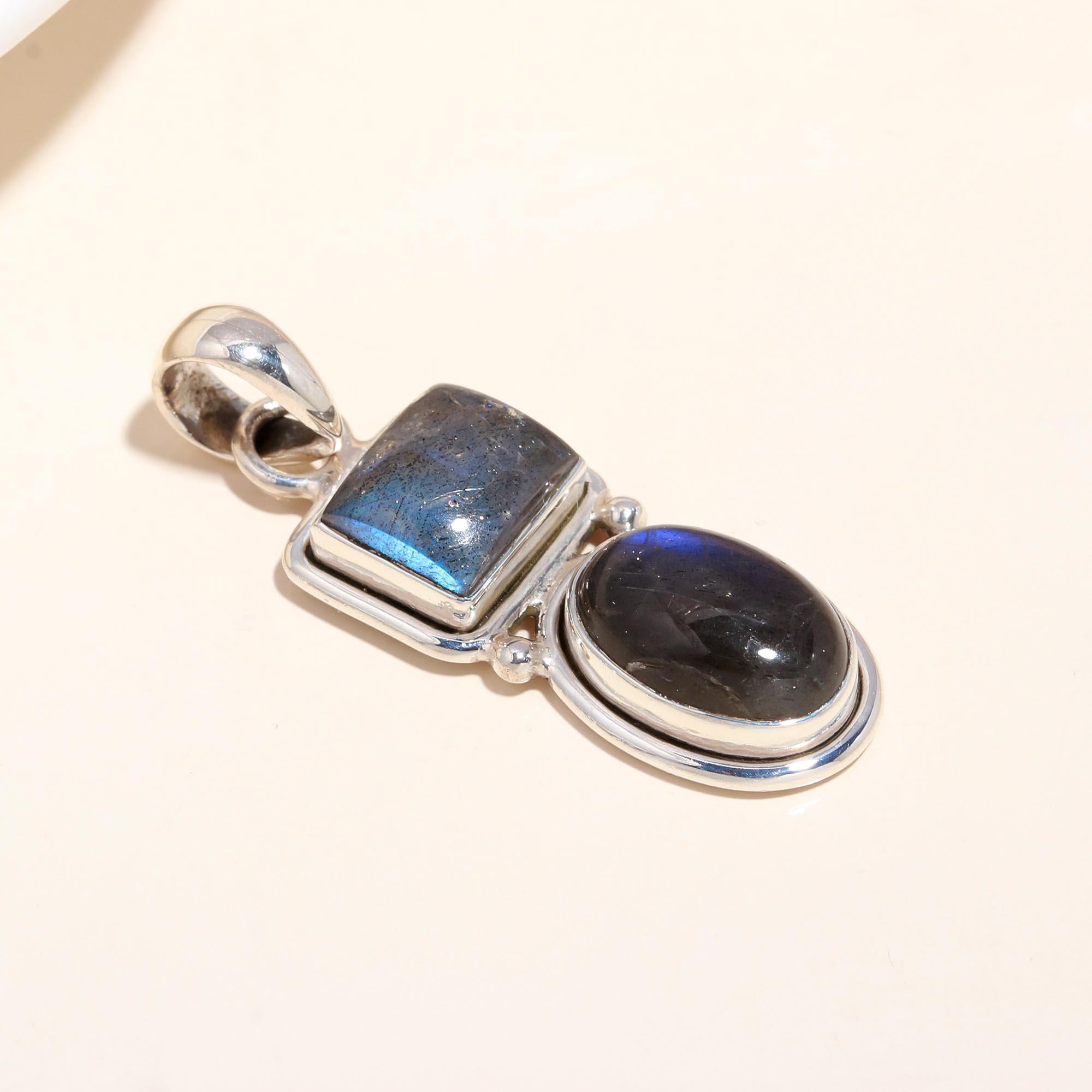 925 Sterling Silver Double Gemstone Labradorite Pendant