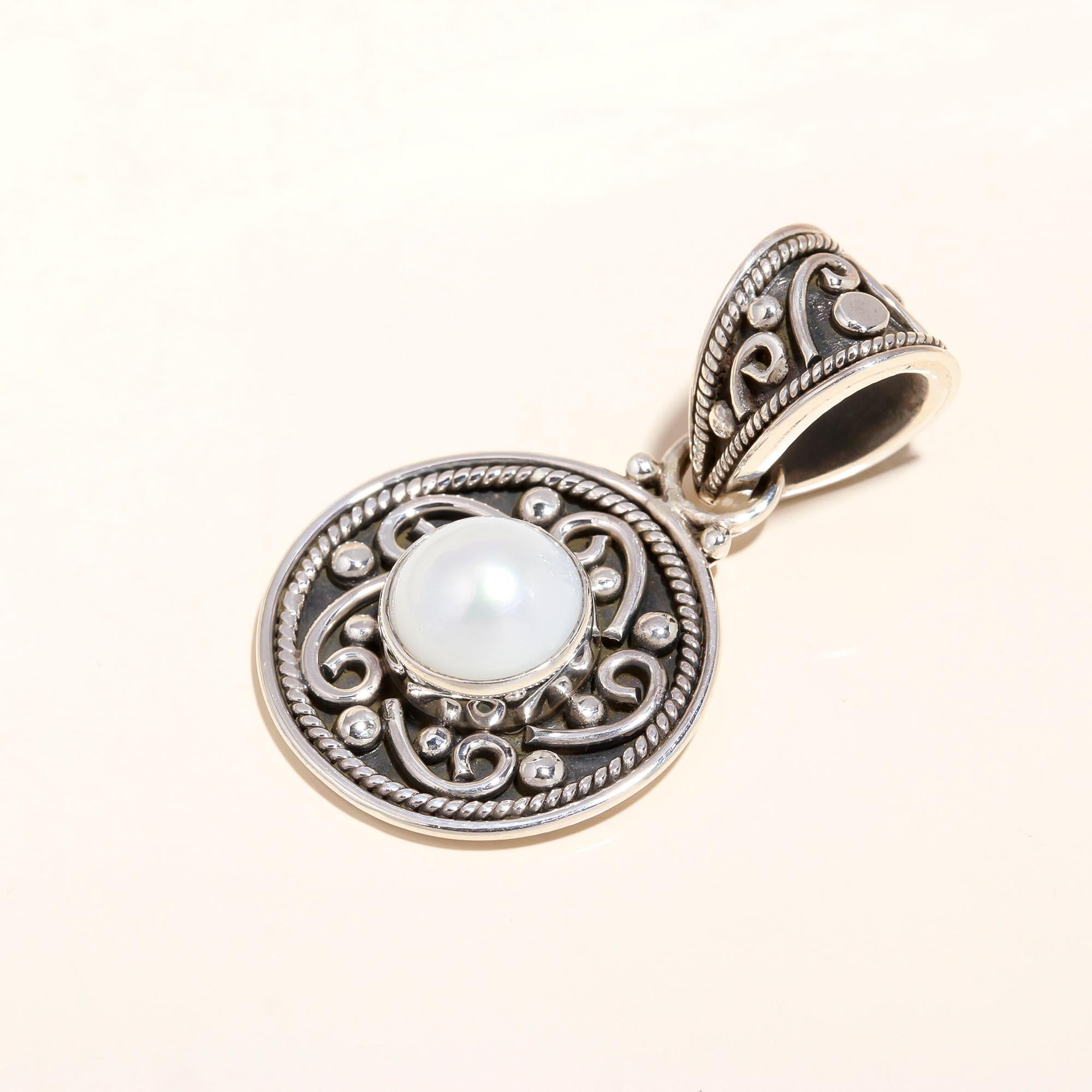 925 Sterling Silver Vintage Filigree Pearl Pendant
