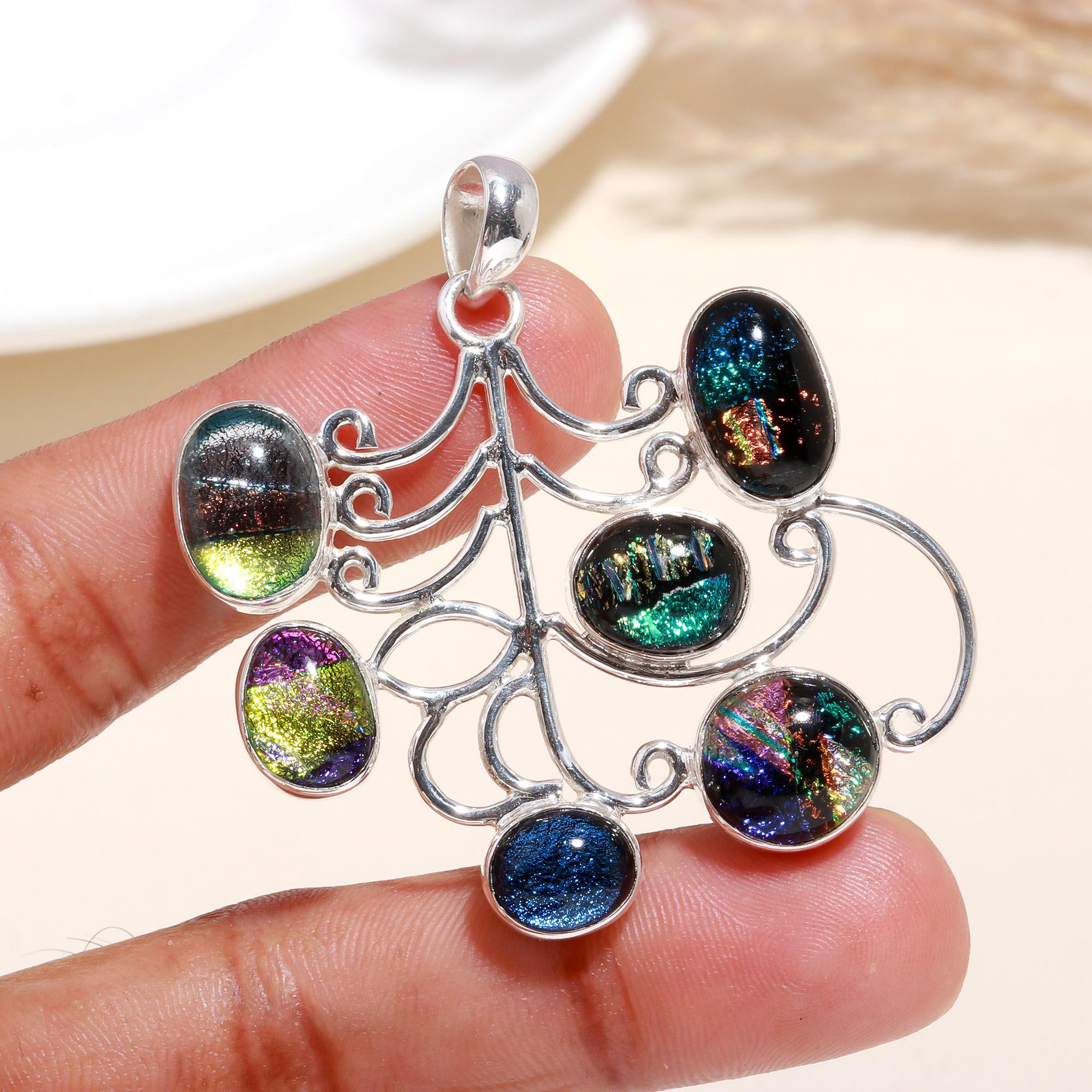 925 Sterling Silver Handmade Dichroic Glass filigree Pendant