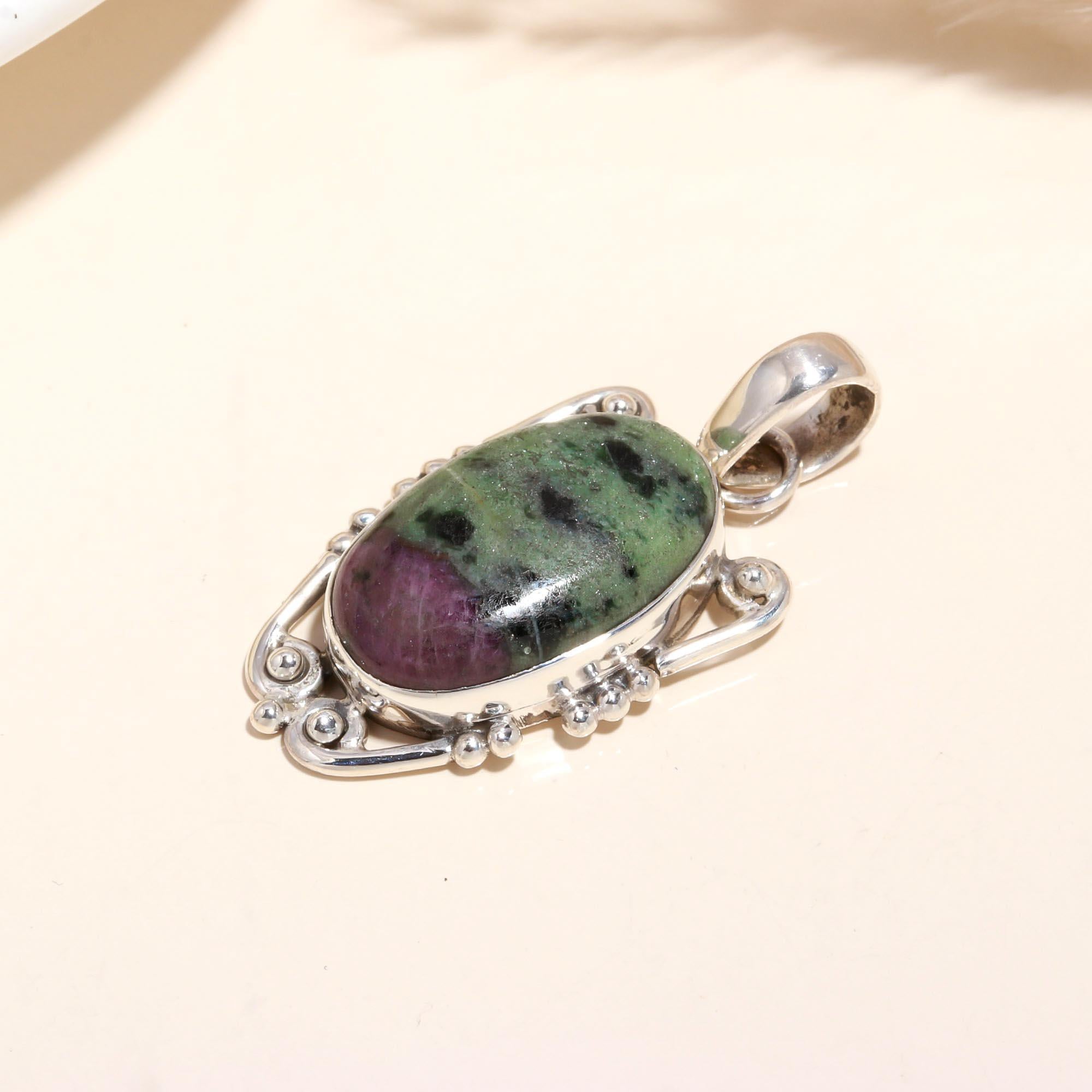 925 Sterling Silver Handmade Ruby Zoisite Statement Pendant