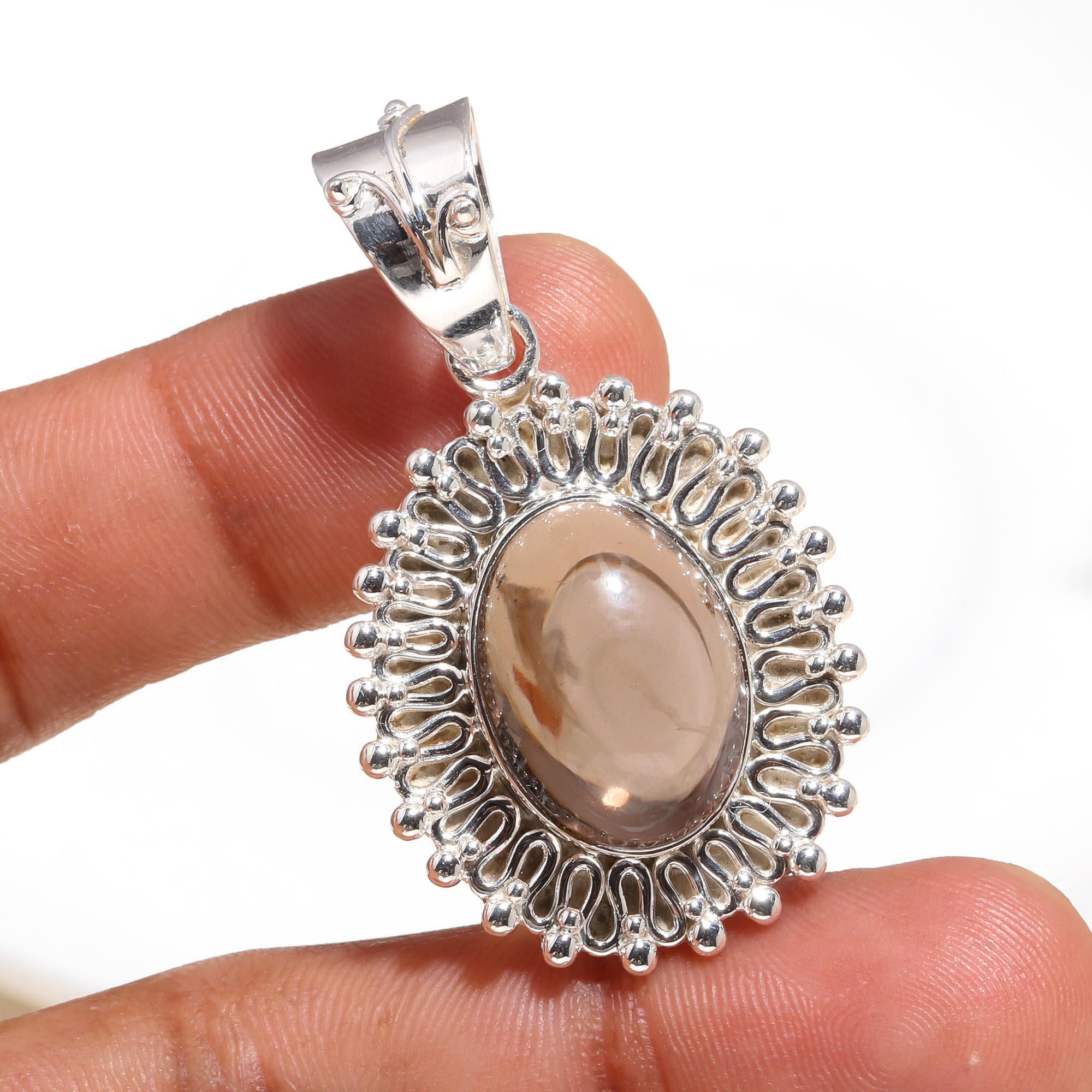 925 Sterling Silver Handmade Vintage Smoky Quartz Statement Pendant