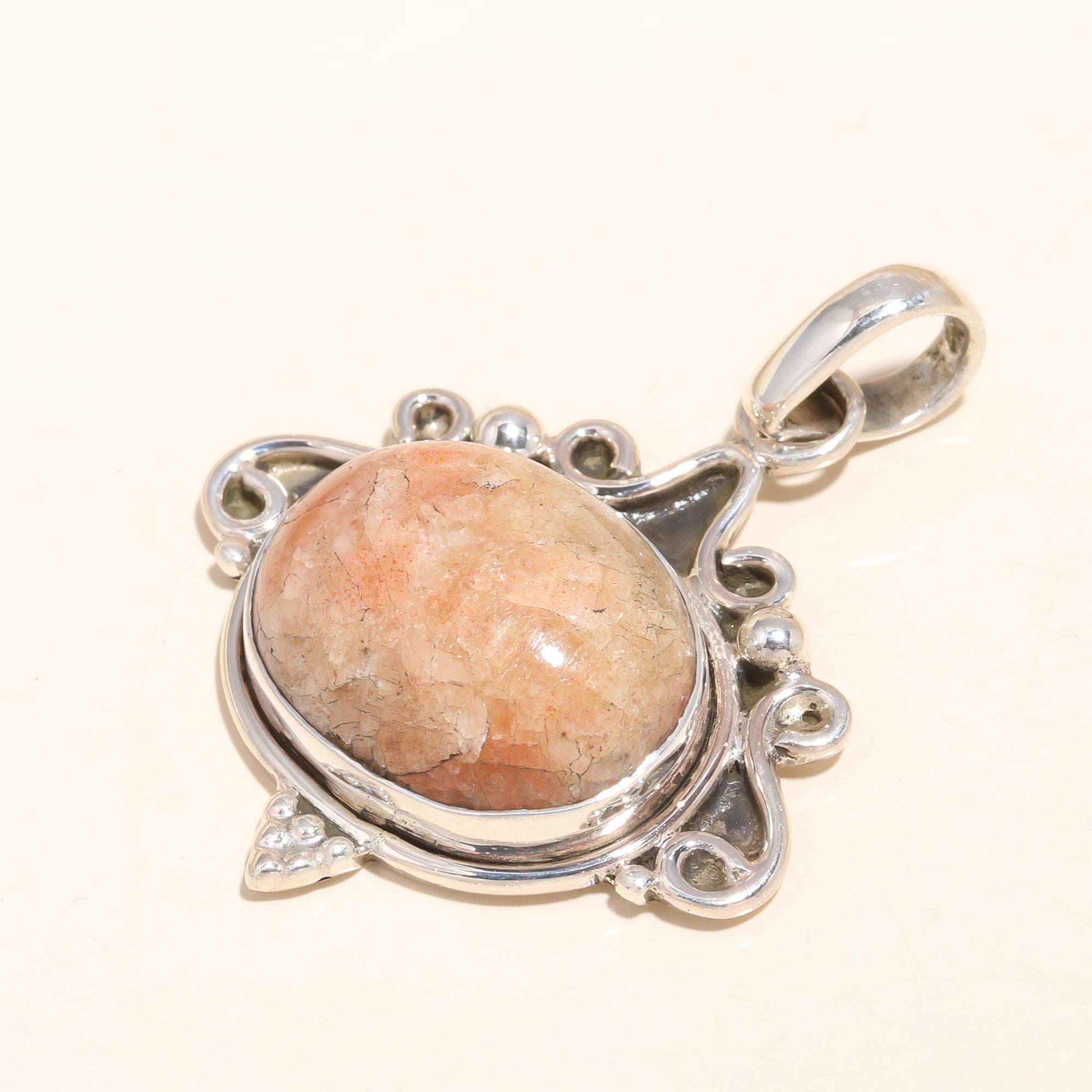 925 Sterling Silver Natural Crystal Sunstone Pendant