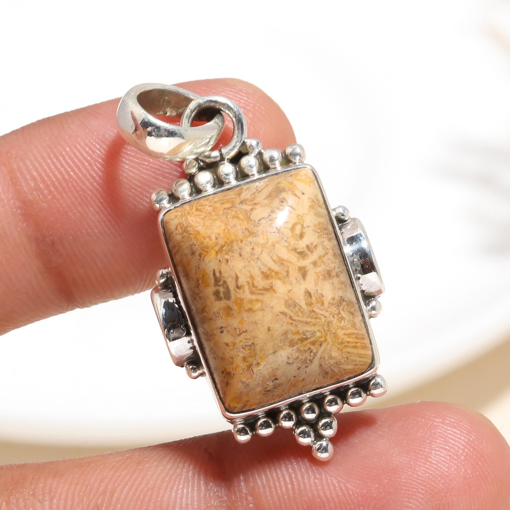 925 Sterling Silver Fossilized Coral Pendant