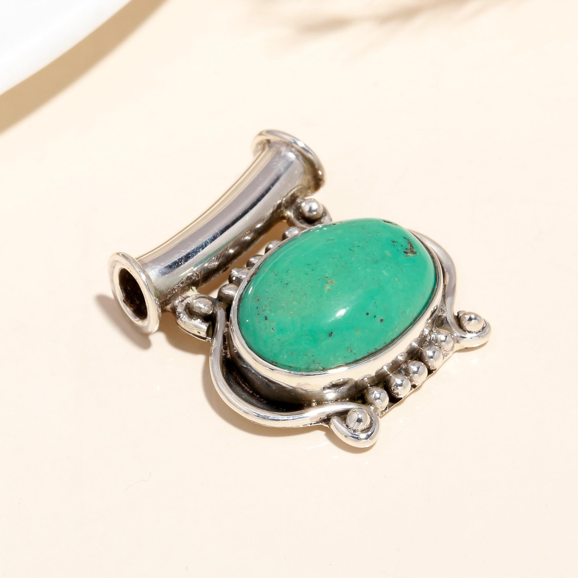 925 Sterling Silver Vintage-Inspired Boho Natural Green Turquoise Pendant