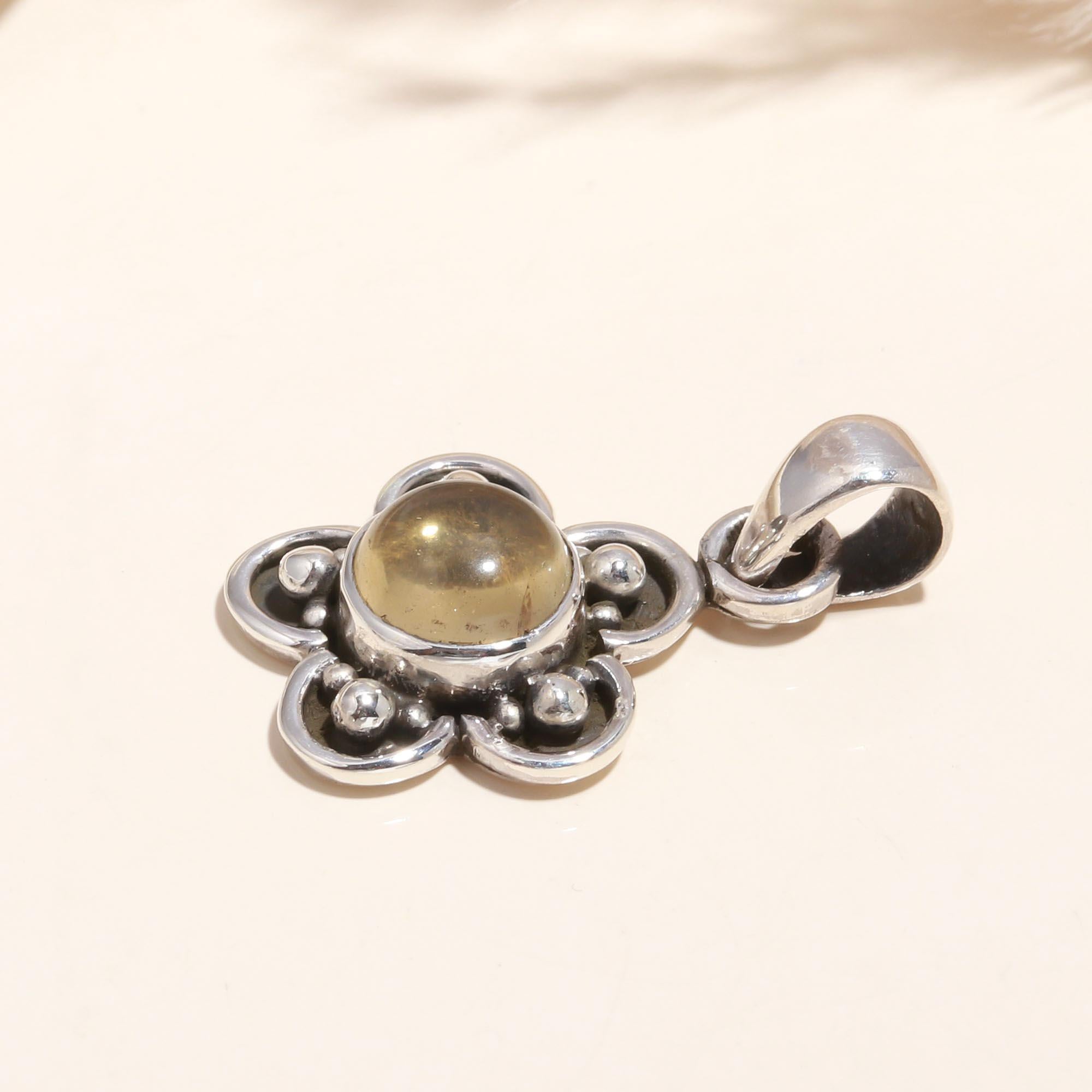 925 Sterling Silver Golden Gemstone Floral Boho Pendant