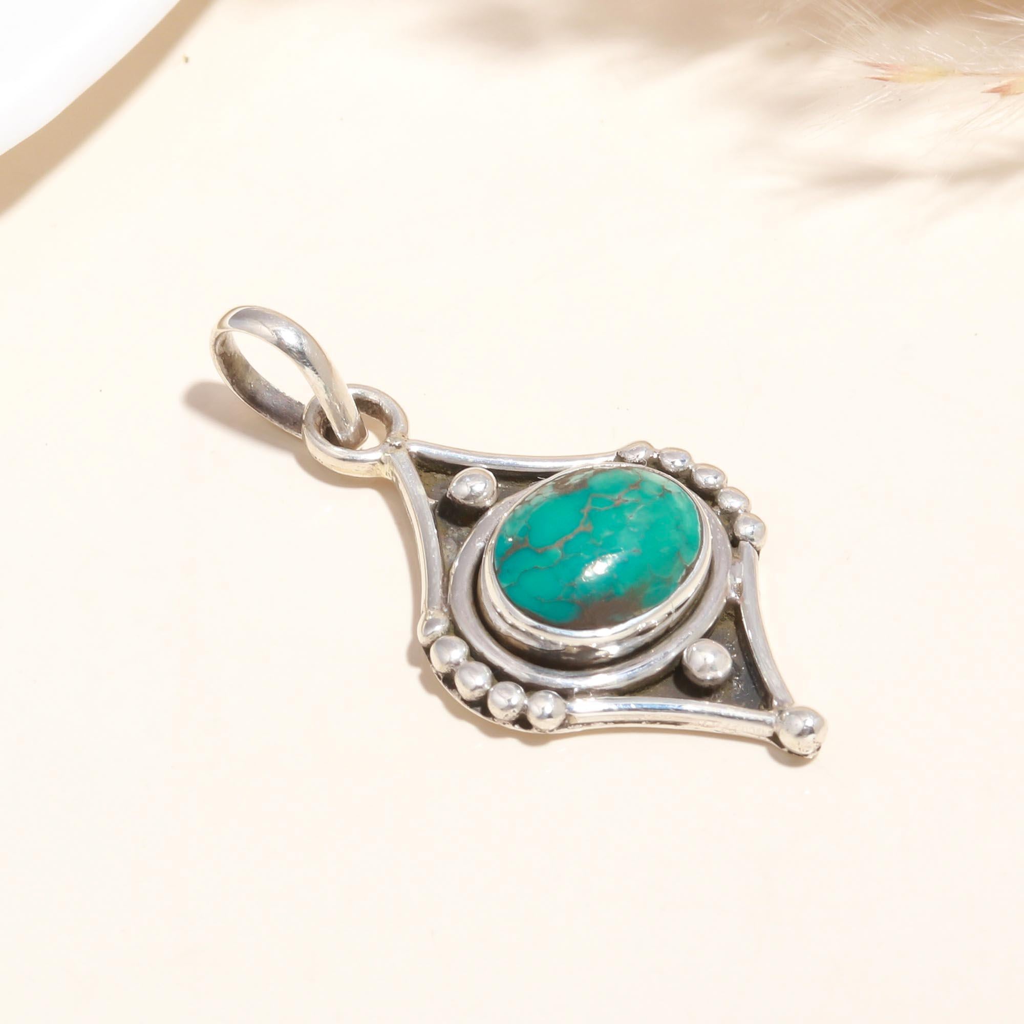925 Sterling Silver Turquoise Handmade Boho Pendant
