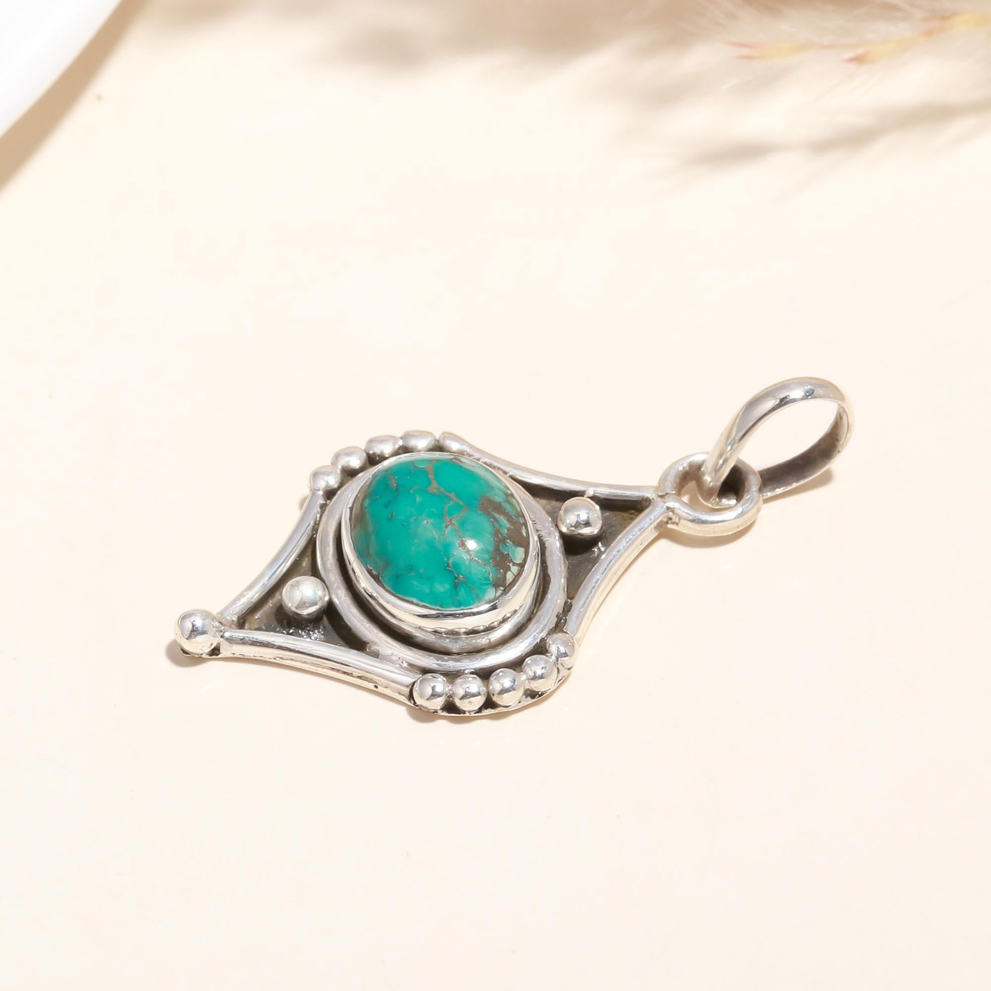 925 Sterling Silver Turquoise Handmade Boho Pendant