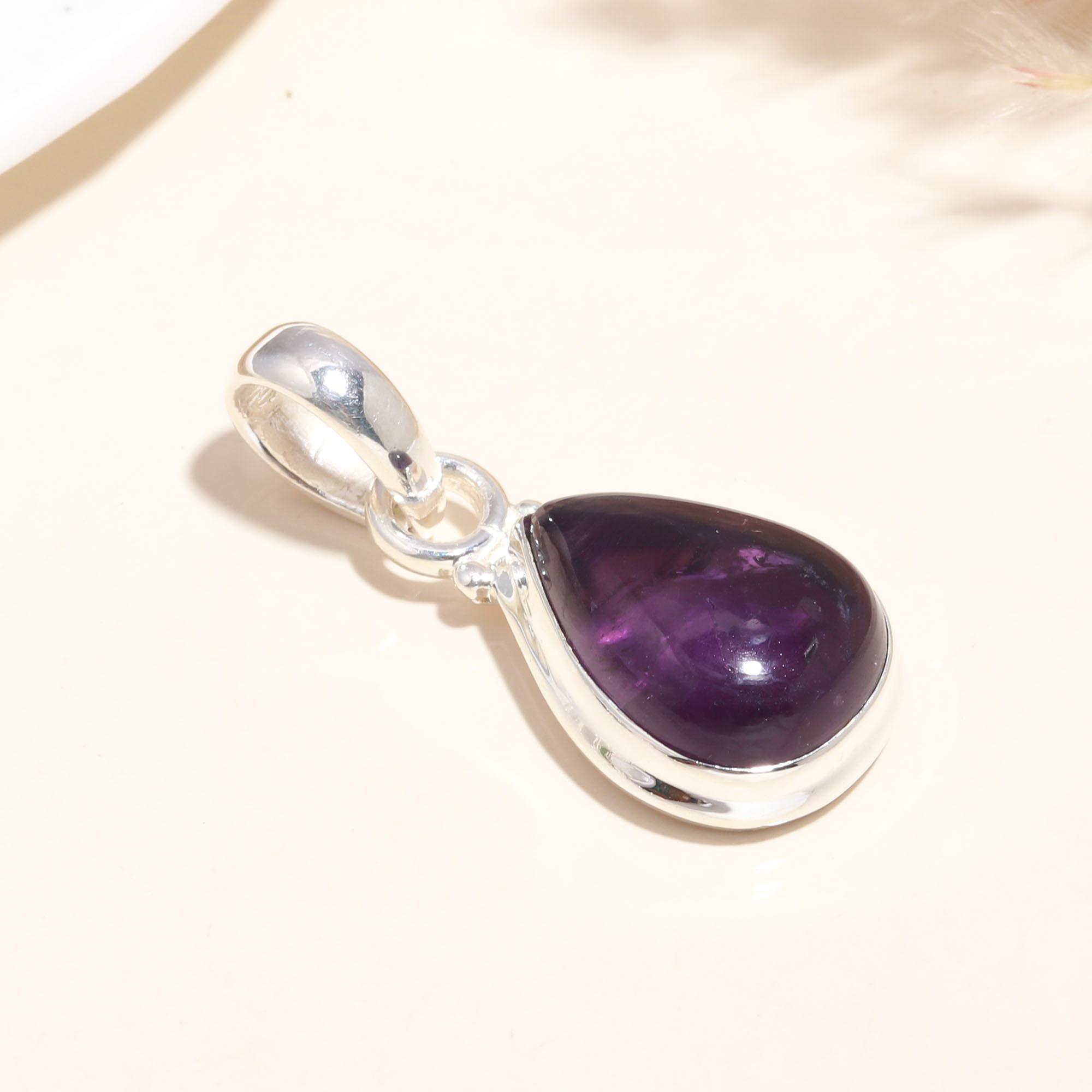 925 Sterling Silver Amethyst Teardrop Pendant