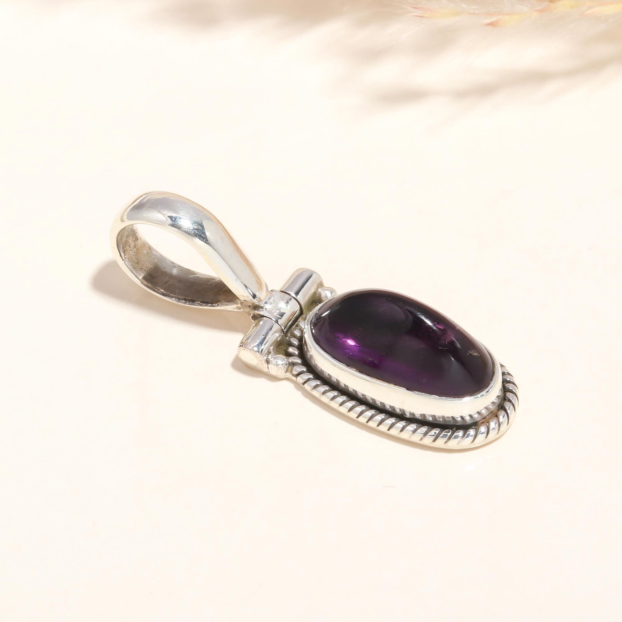 925 Sterling Silver Amethyst Handmade Vintage Pendant