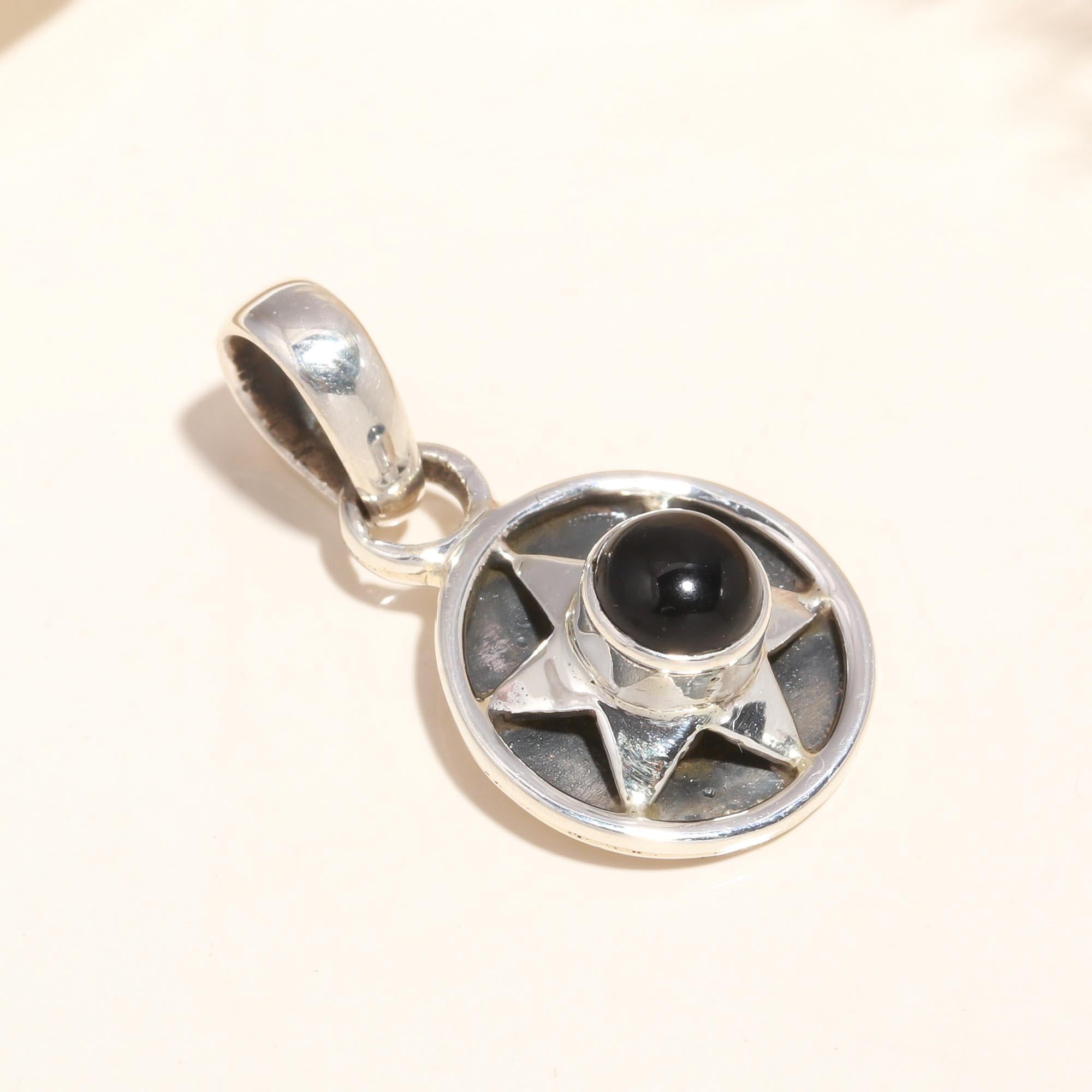 925 Sterling Silver Black Onyx Star Pendant