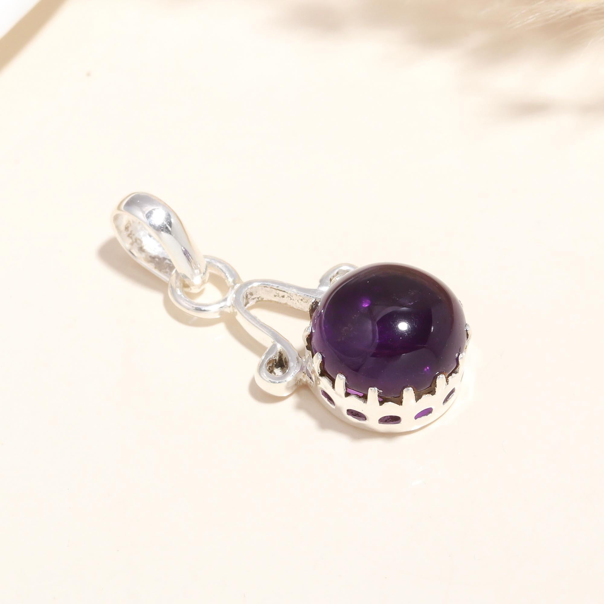 925 Sterling Silver Amethyst Sphere Pendant