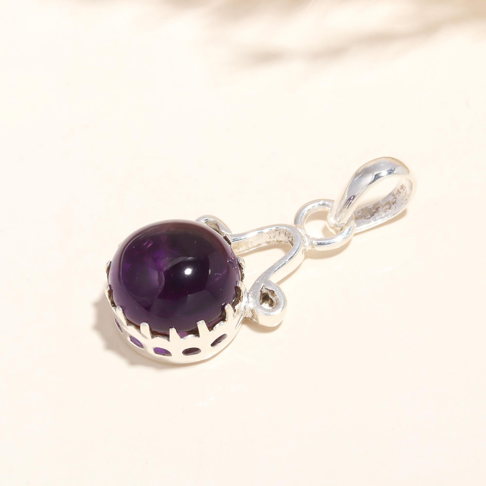 925 Sterling Silver Amethyst Sphere Pendant