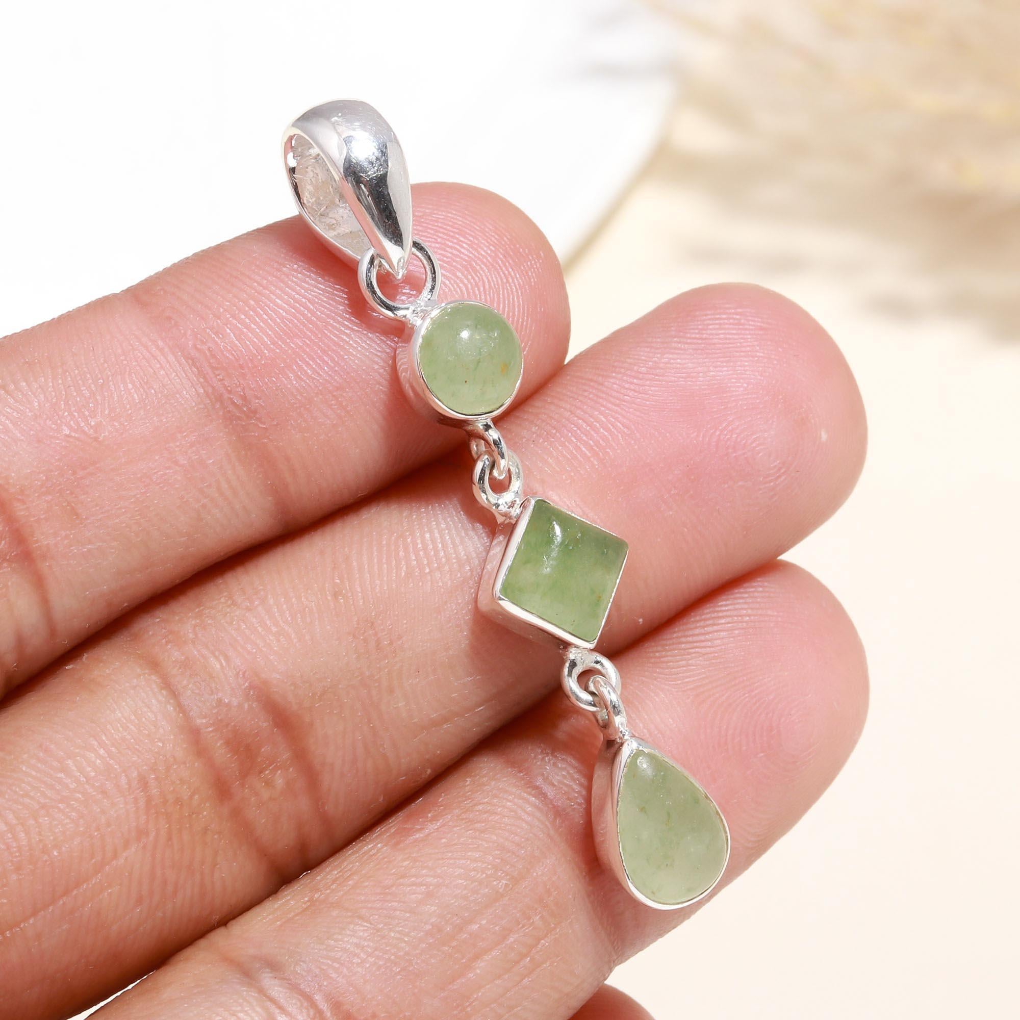 925 Sterling Silver Green Aventurine Dangle Pendant