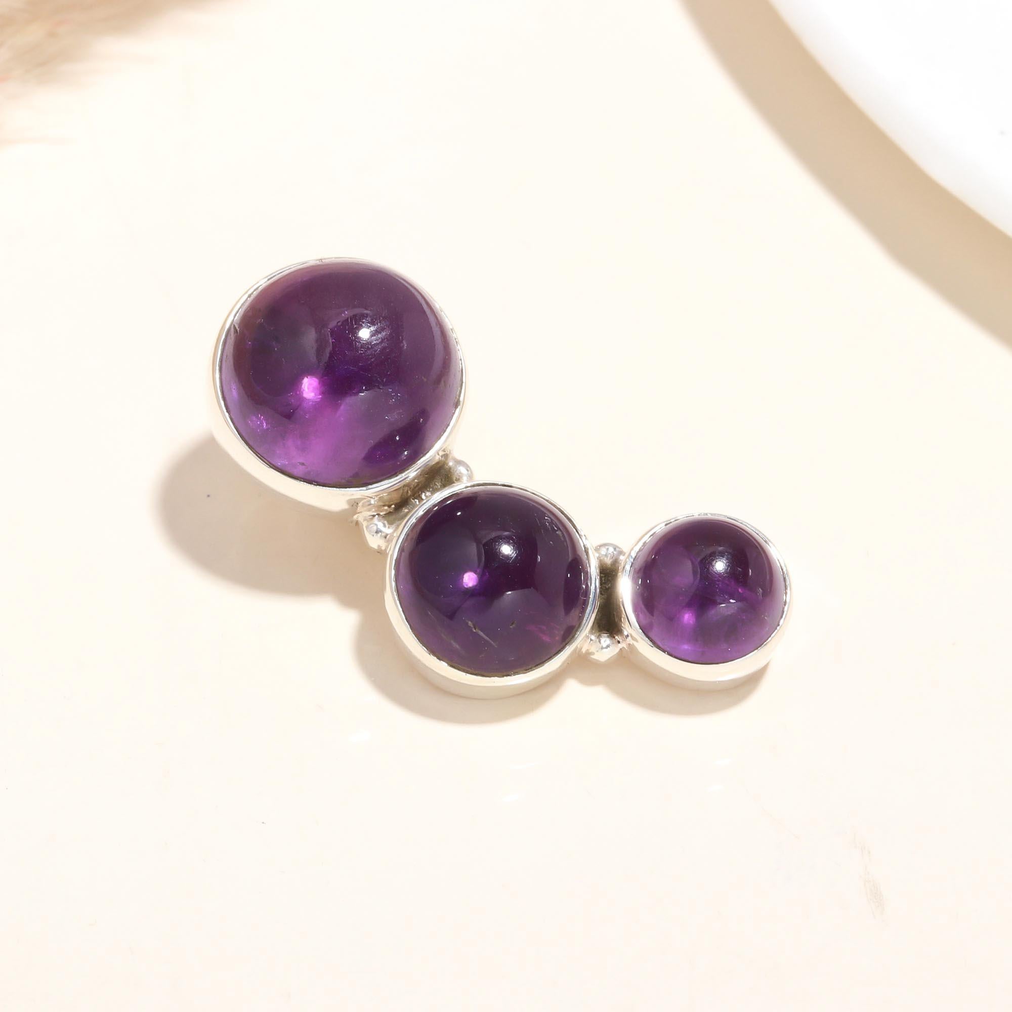 925 Sterling Silver Triple Amethyst Pendant