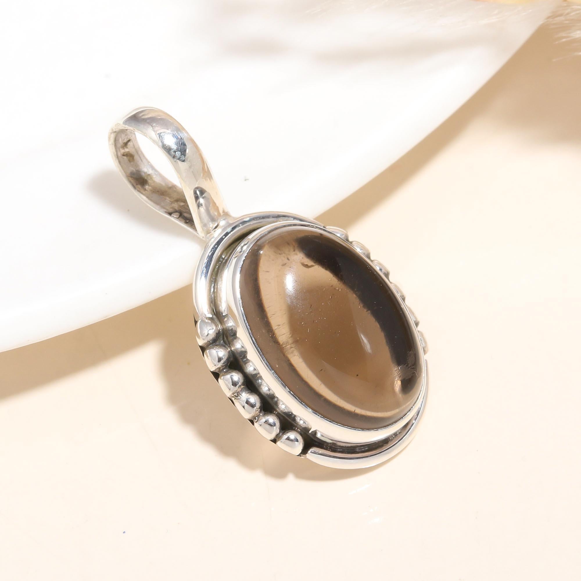 925 Sterling Silver Smoky Quartz Gemstone Pendant