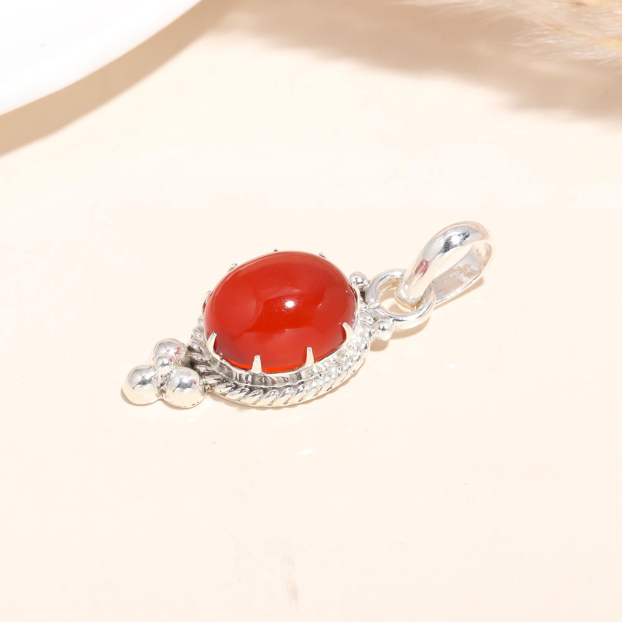 925 Sterling Silver Red Carnelian Pendant