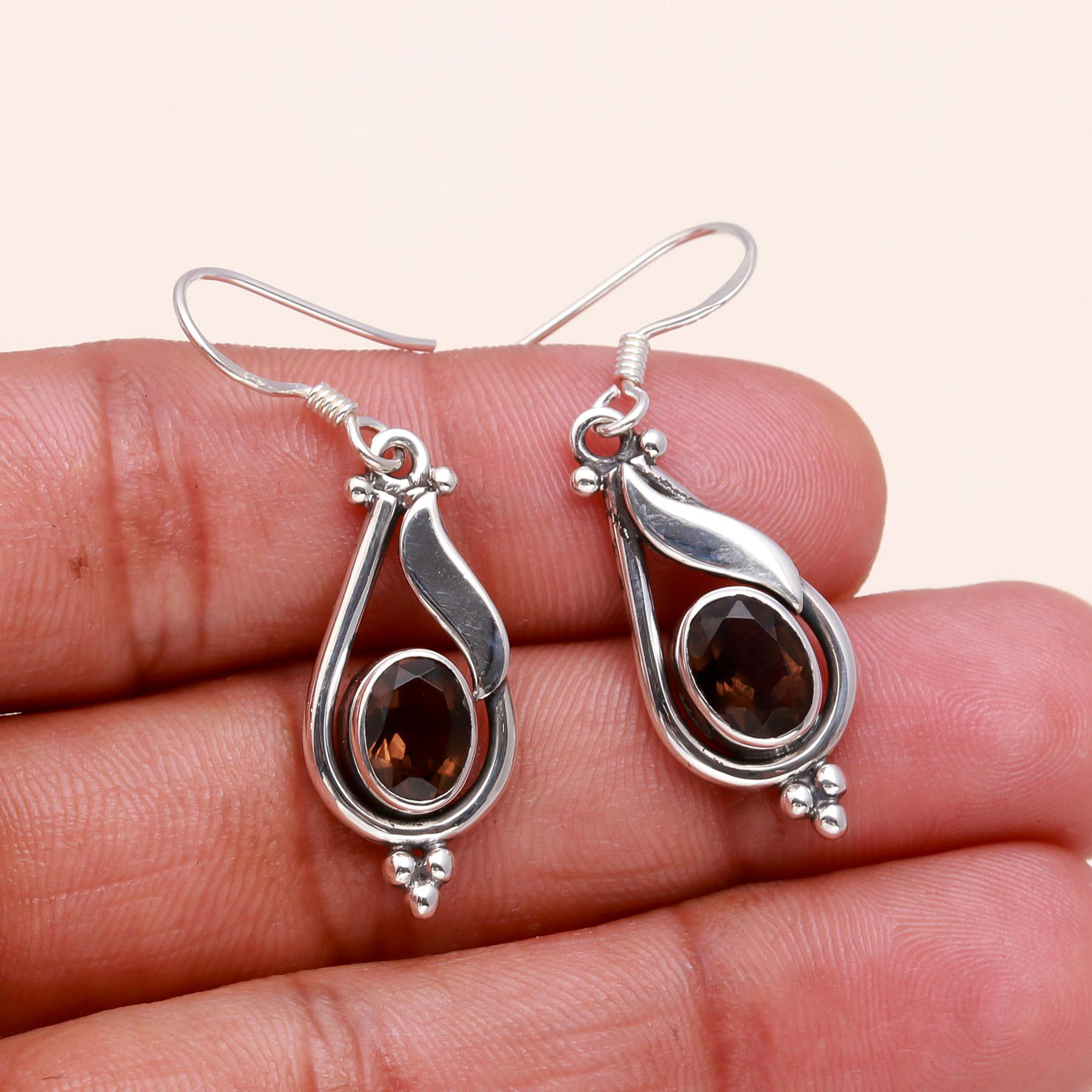 925 Sterling Silver Smoky Quartz Dangle Earrings