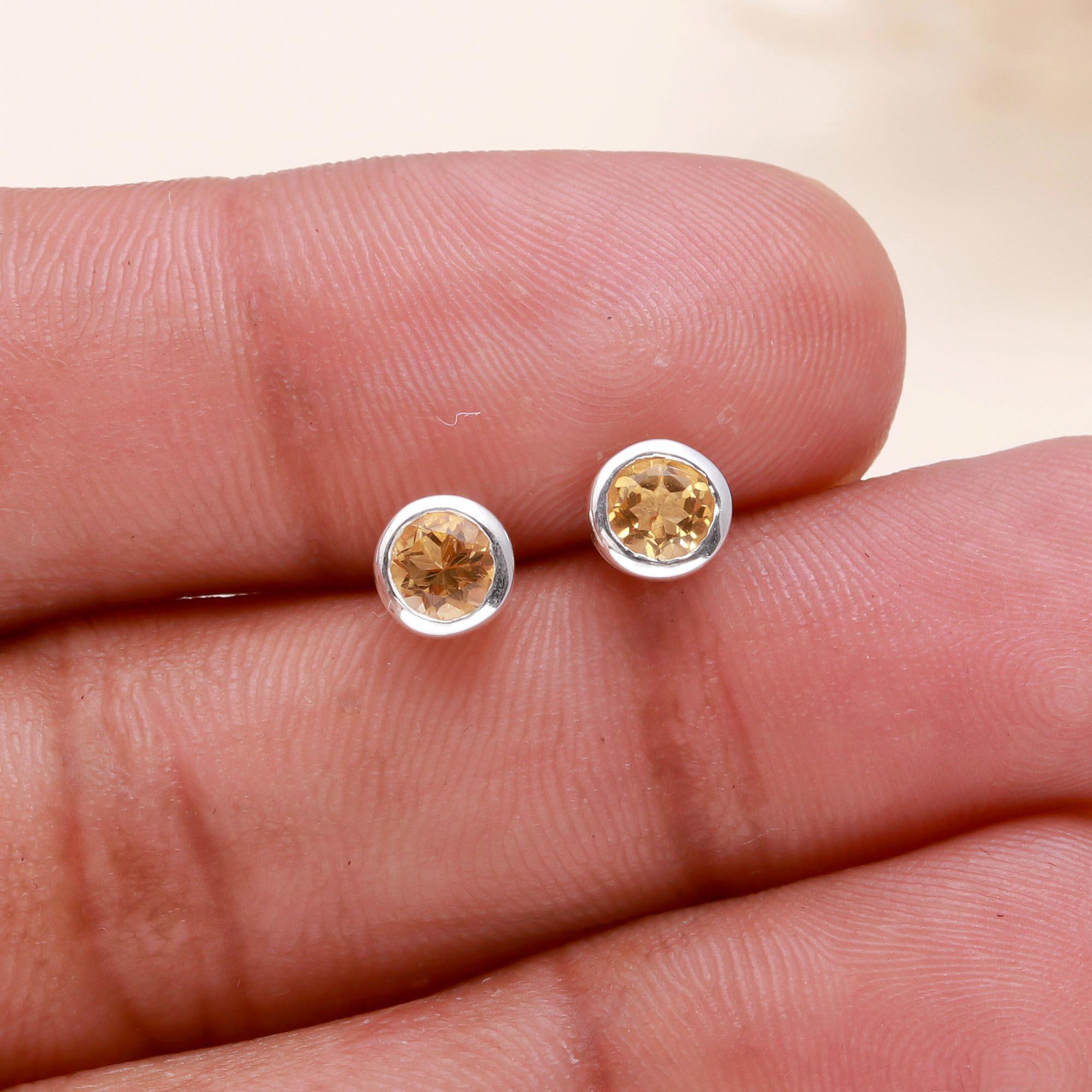 925 Sterling Silver Citrine Classic Stud Earrings
