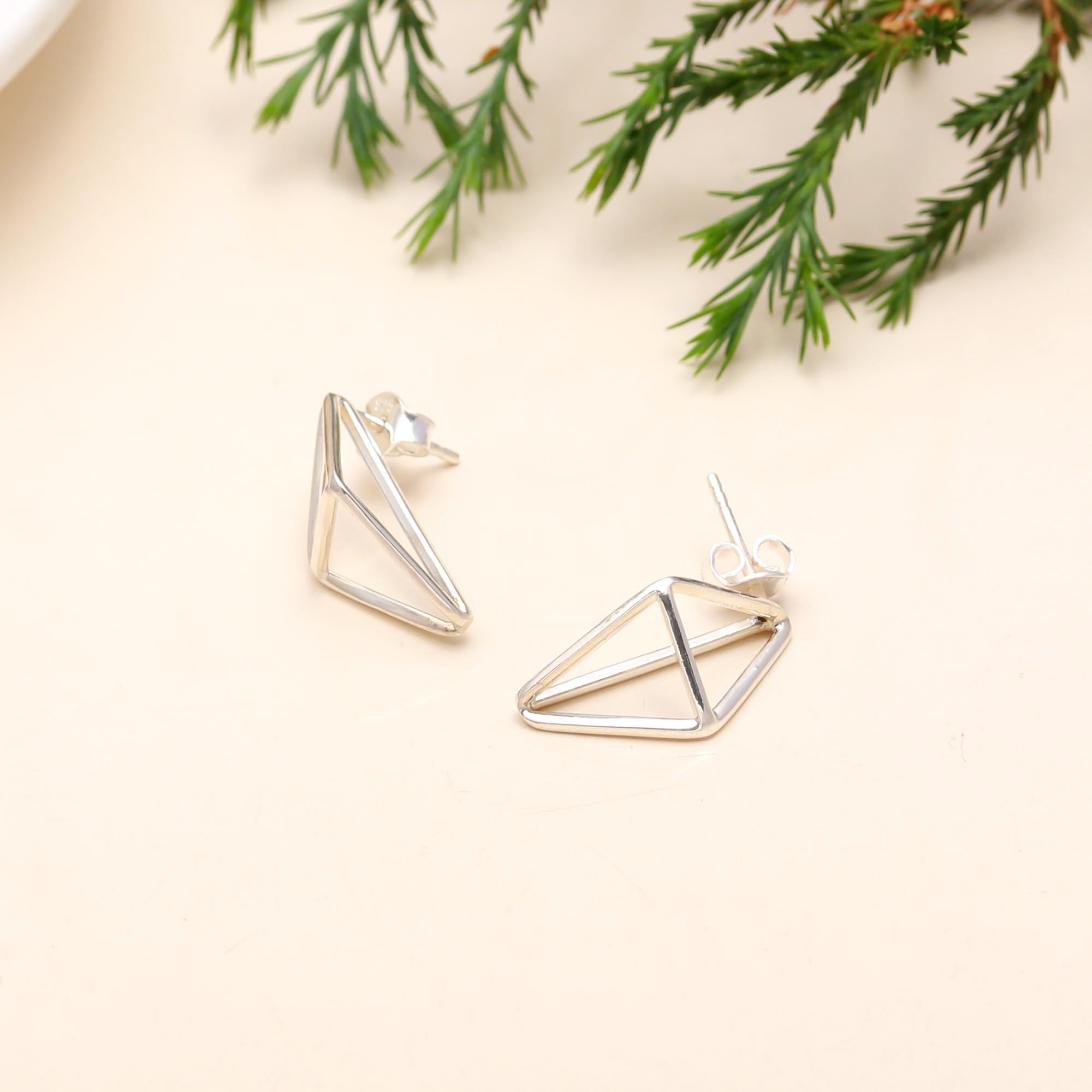 925 Sterling Silver Geometrical Stud Earrings For Women