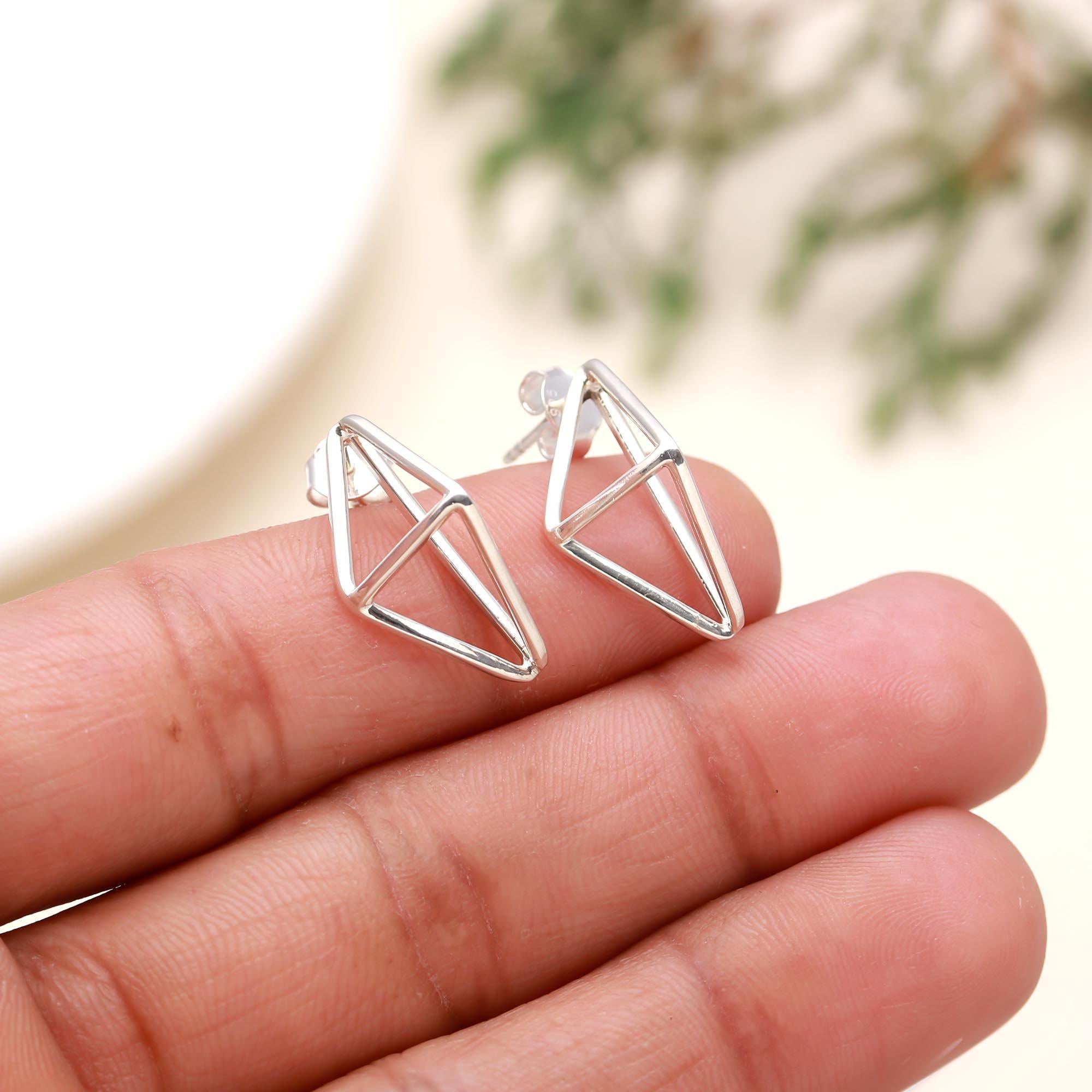 925 Sterling Silver Geometrical Stud Earrings For Women