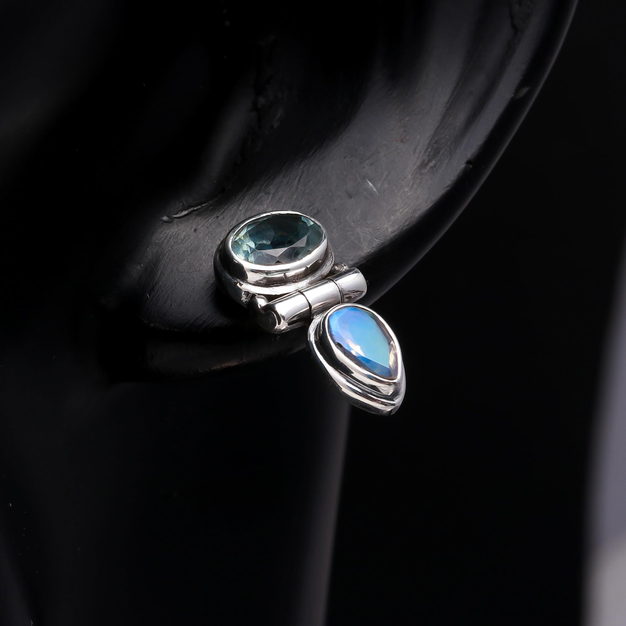 925 Sterling Silver Vintage-Style Blue Topaz & Moonstone Stud Earrings