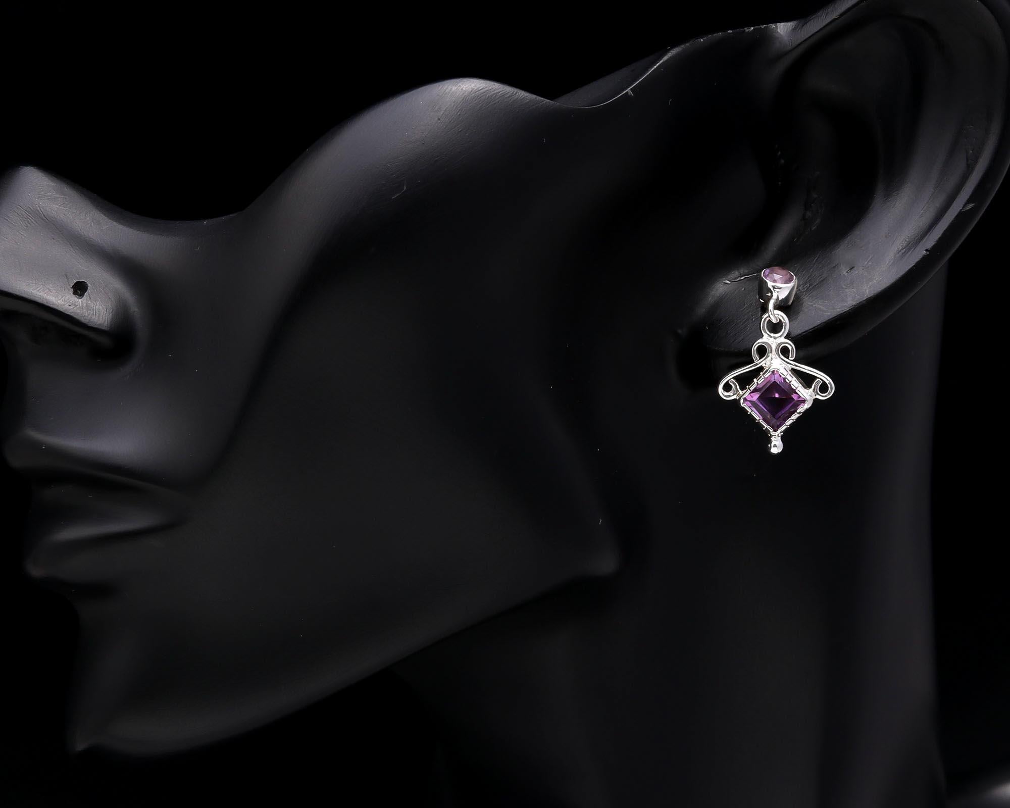 925 Sterling Silver Victorian-Style Amethyst Drop Earrings