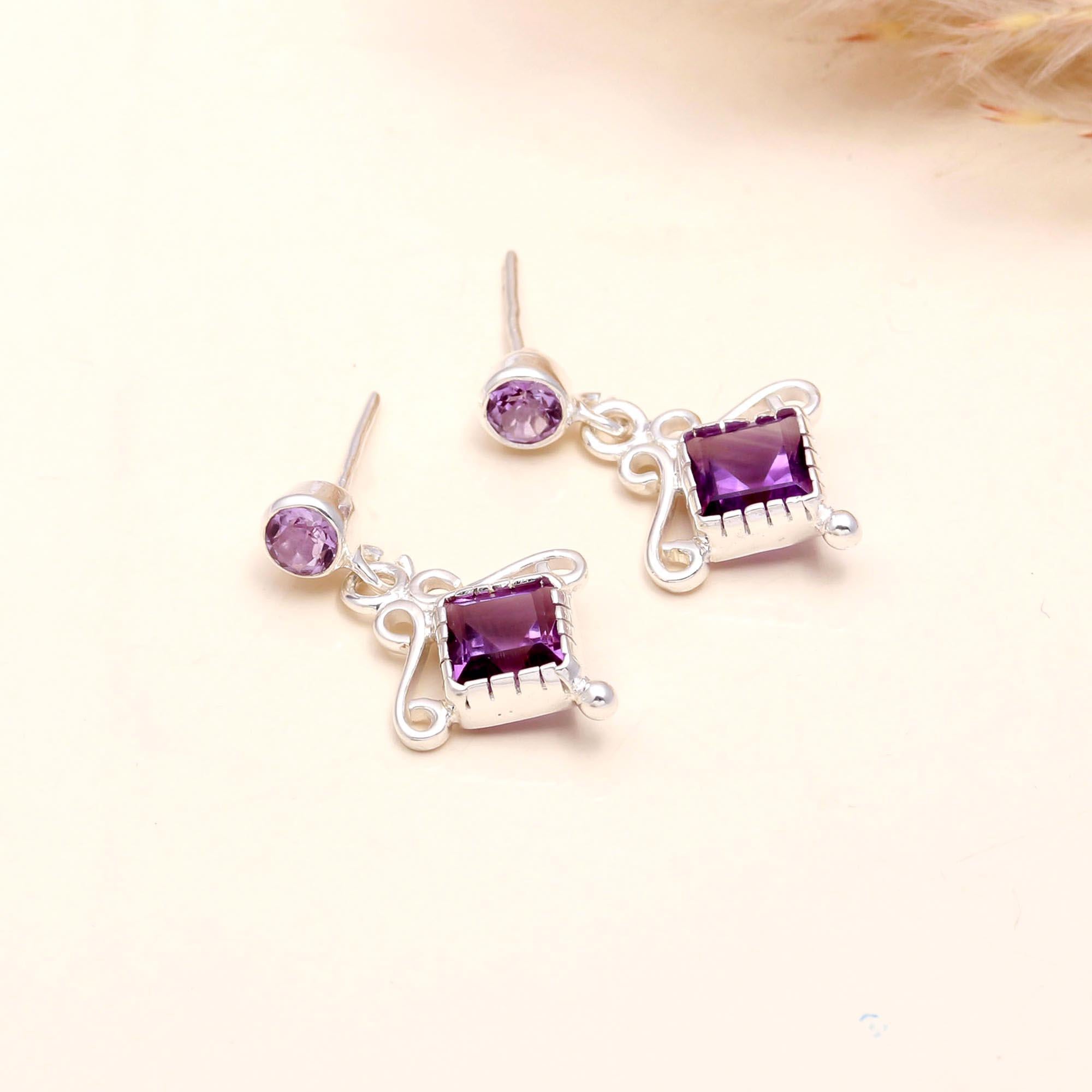 925 Sterling Silver Victorian-Style Amethyst Drop Earrings