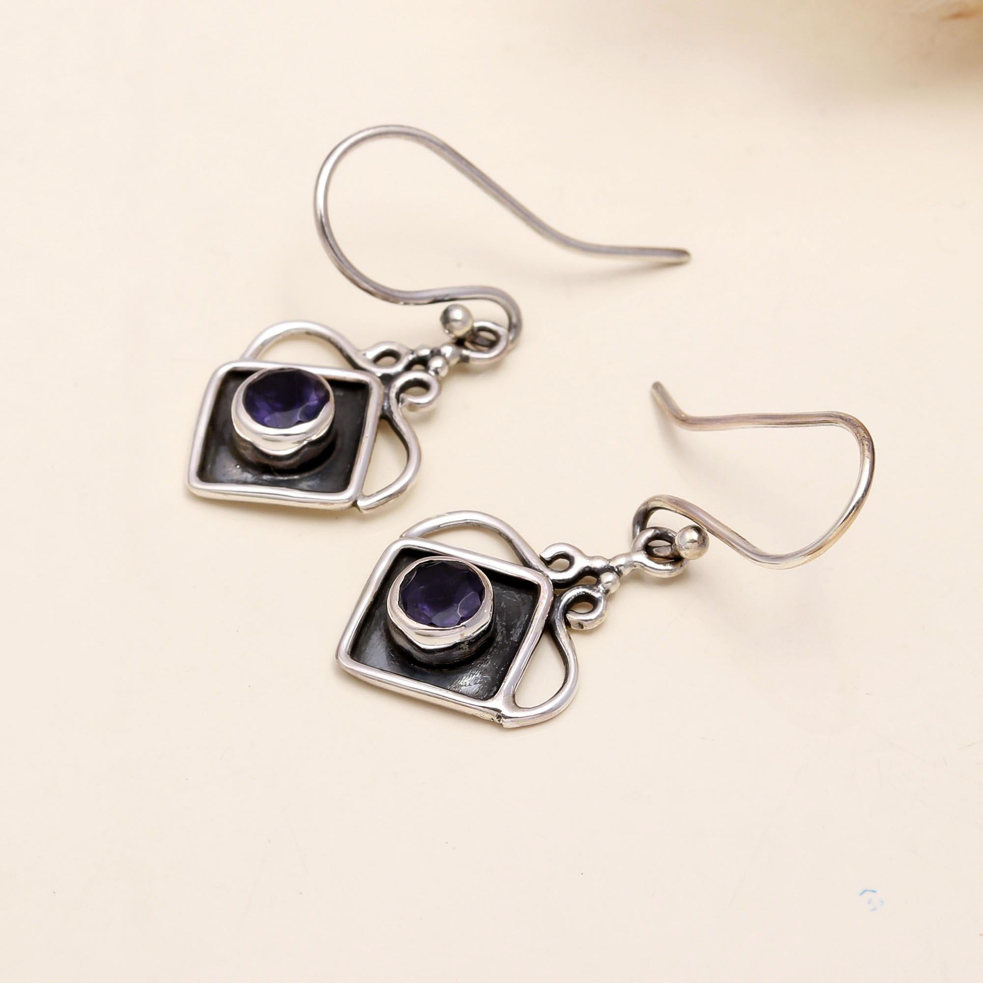 925 Sterling Silver Modern Boho Amethyst Dangle Earrings