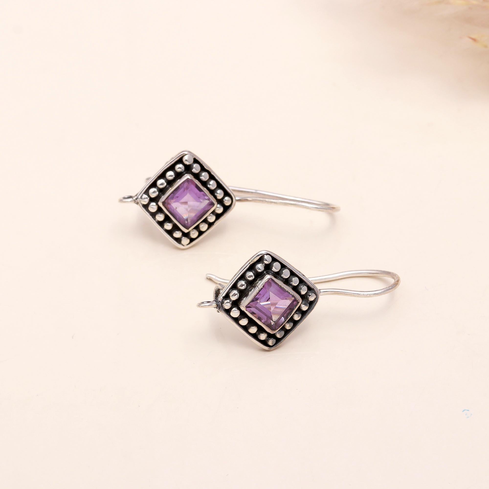 925 Sterling Silver Vintage Amethyst Dangle Earrings