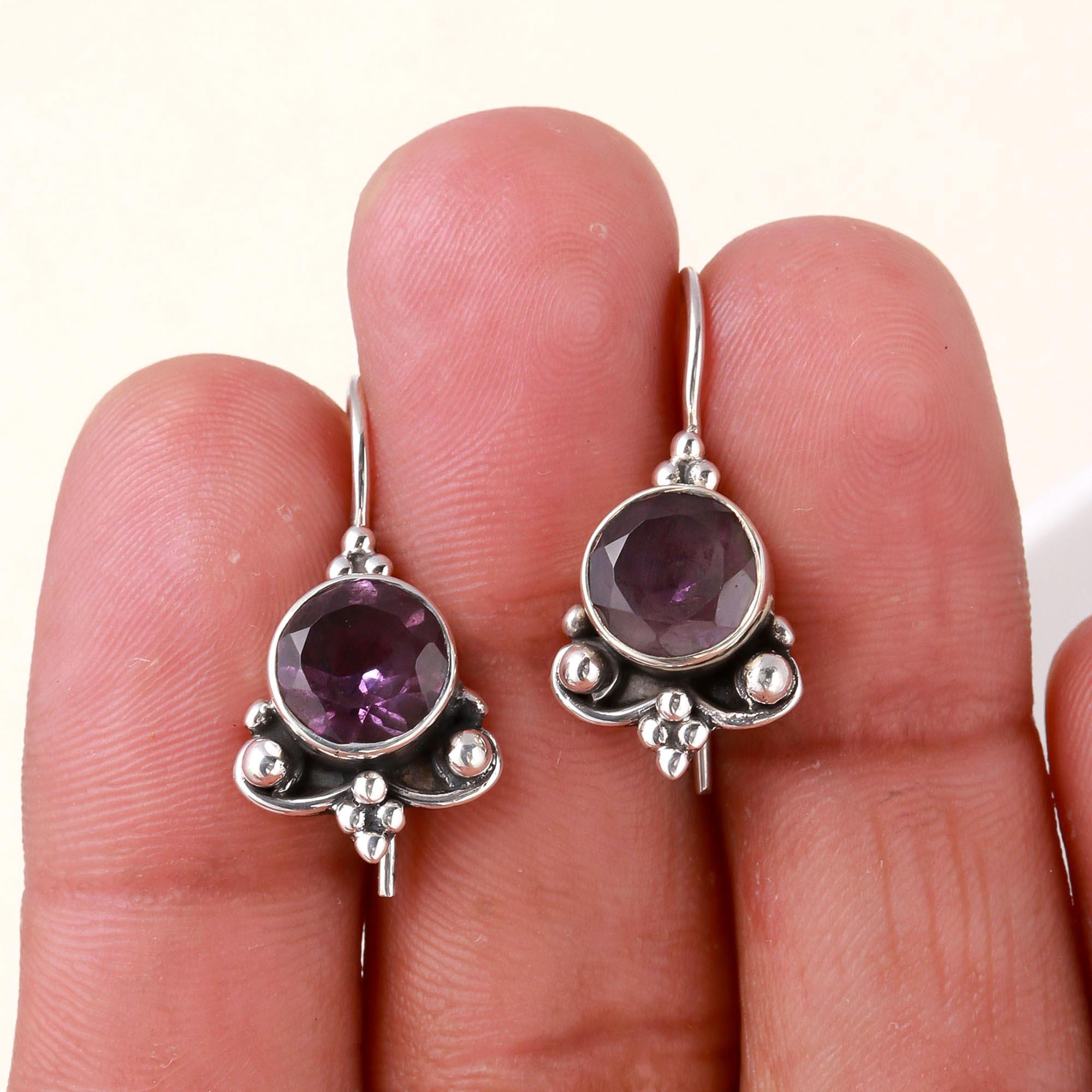 925 Sterling Silver Amethyst Dangle Earrings