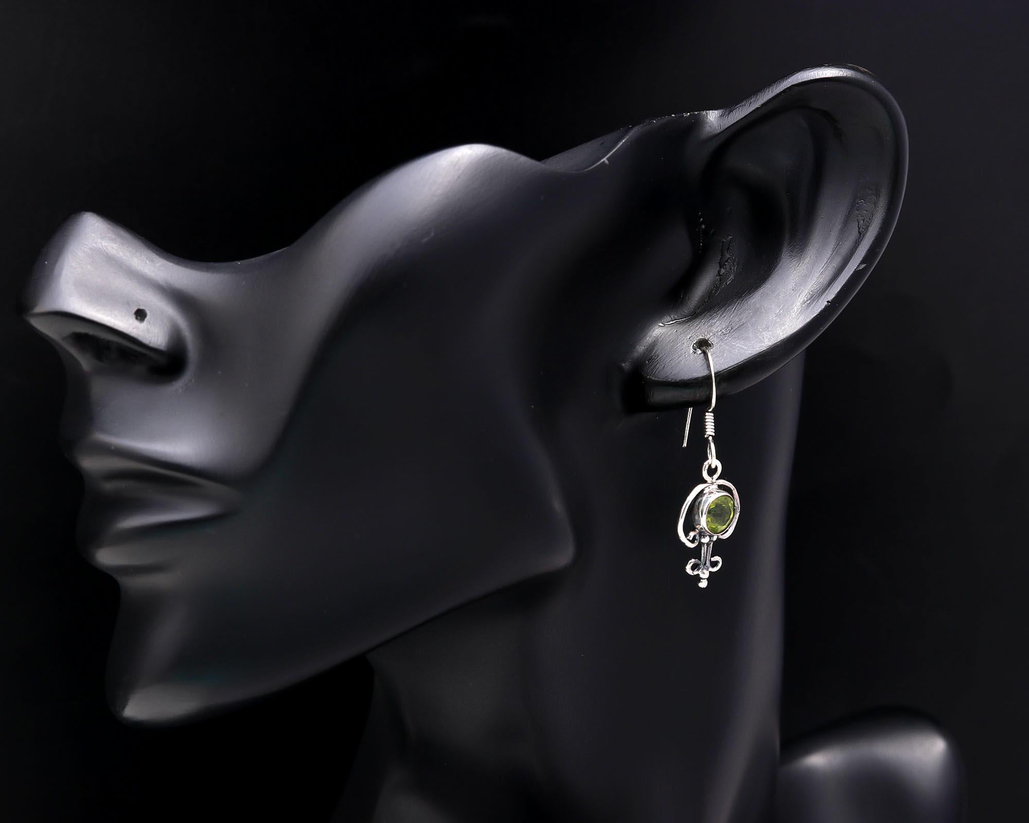 925 Sterling Silver Peridot Victorian Filigree Dangle Earrings