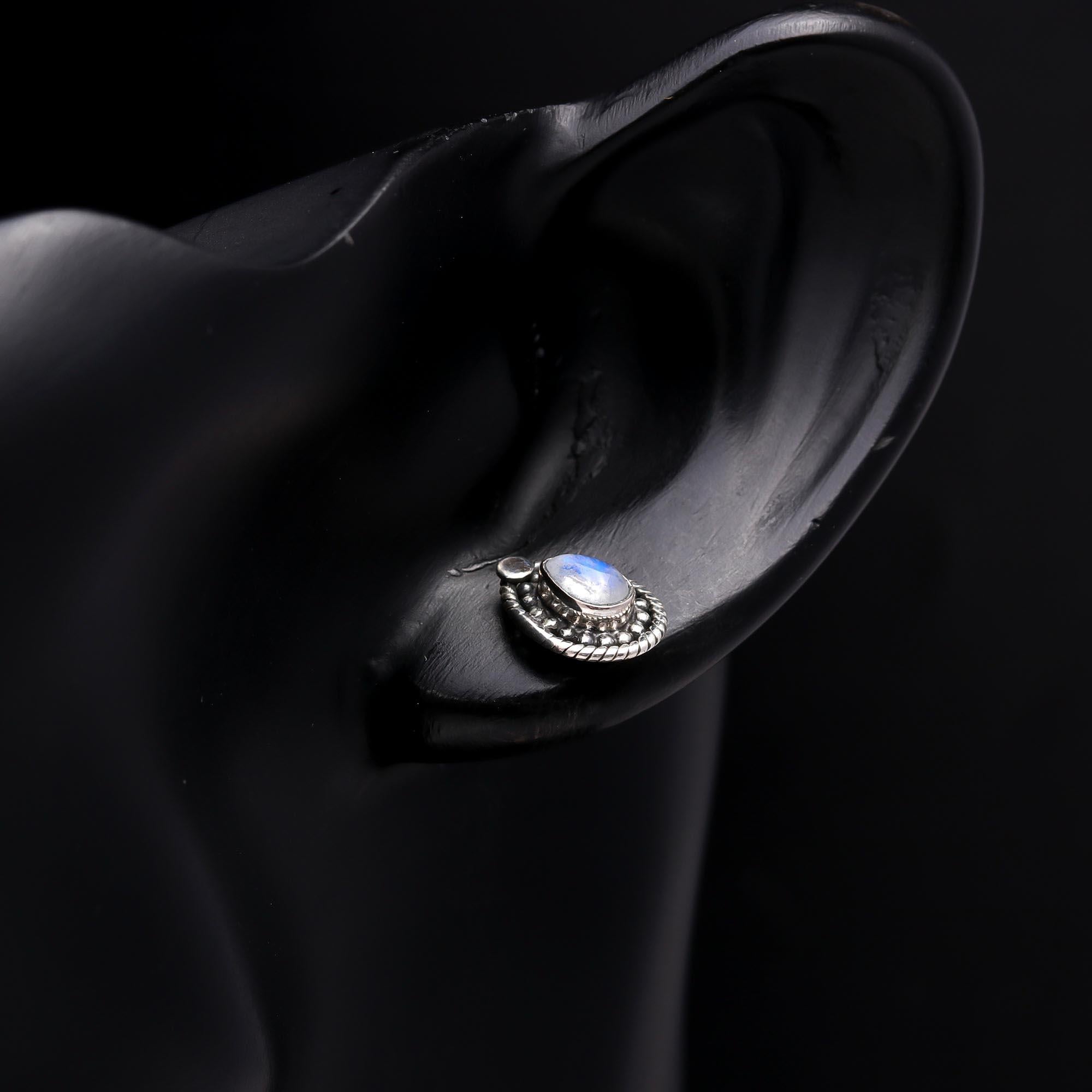 925 Sterling Silver Moonstone Teardrop Boho Vintage Stud Earrings