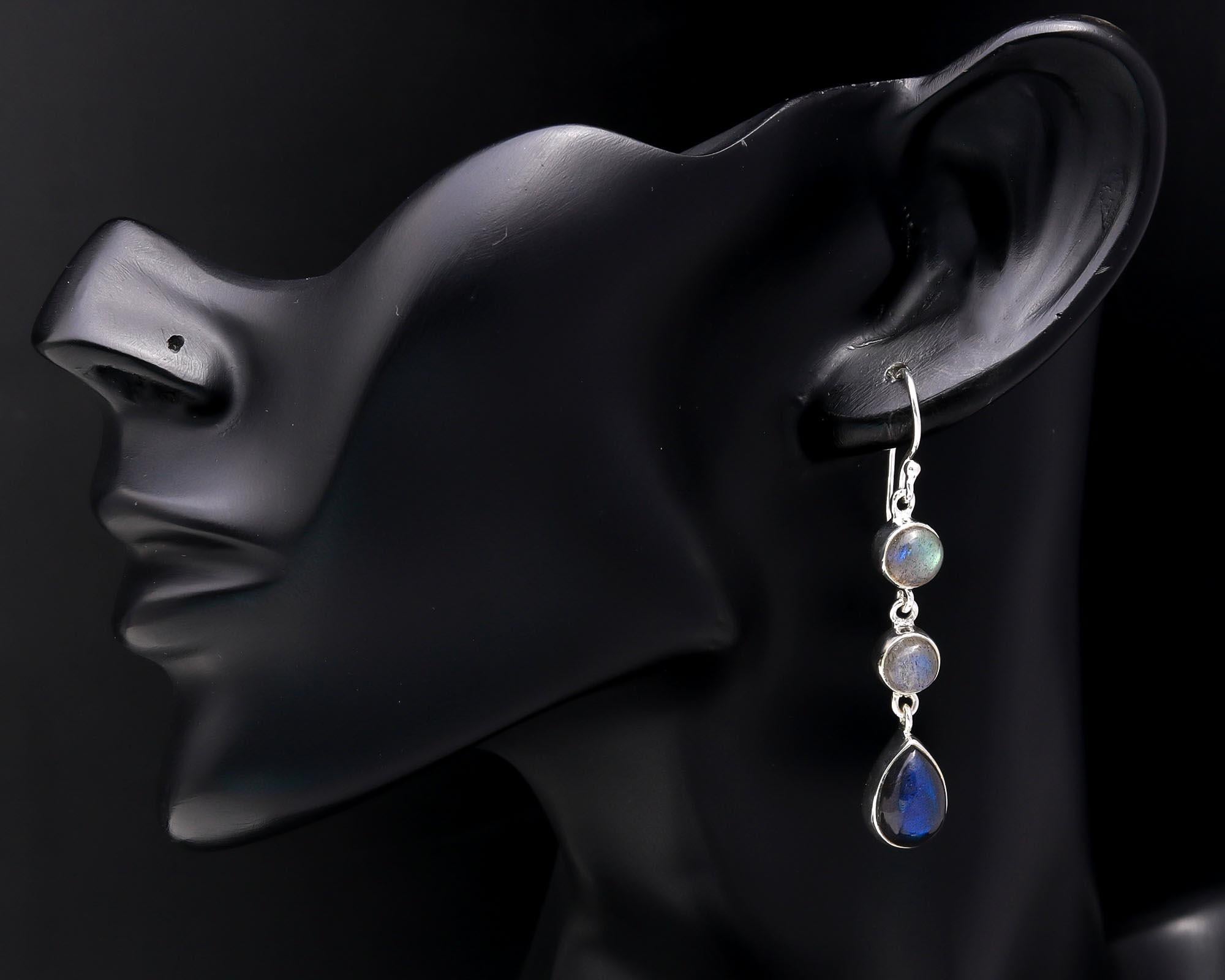 925 Sterling Silver Labradorite Boho Dangle Earrings