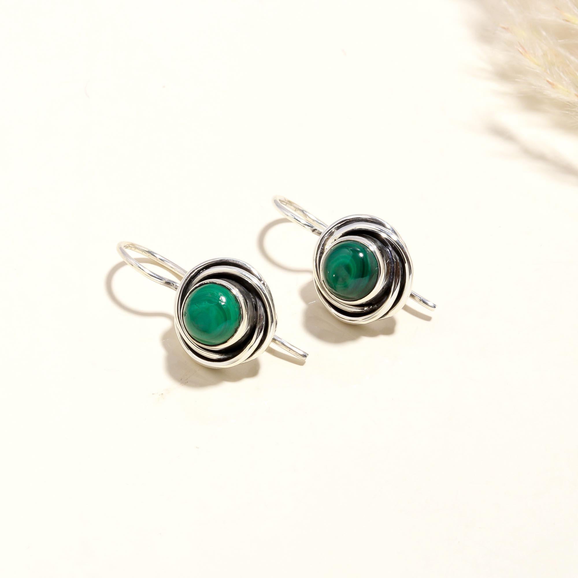 925 Sterling Silver Malachite Dangle Earrings