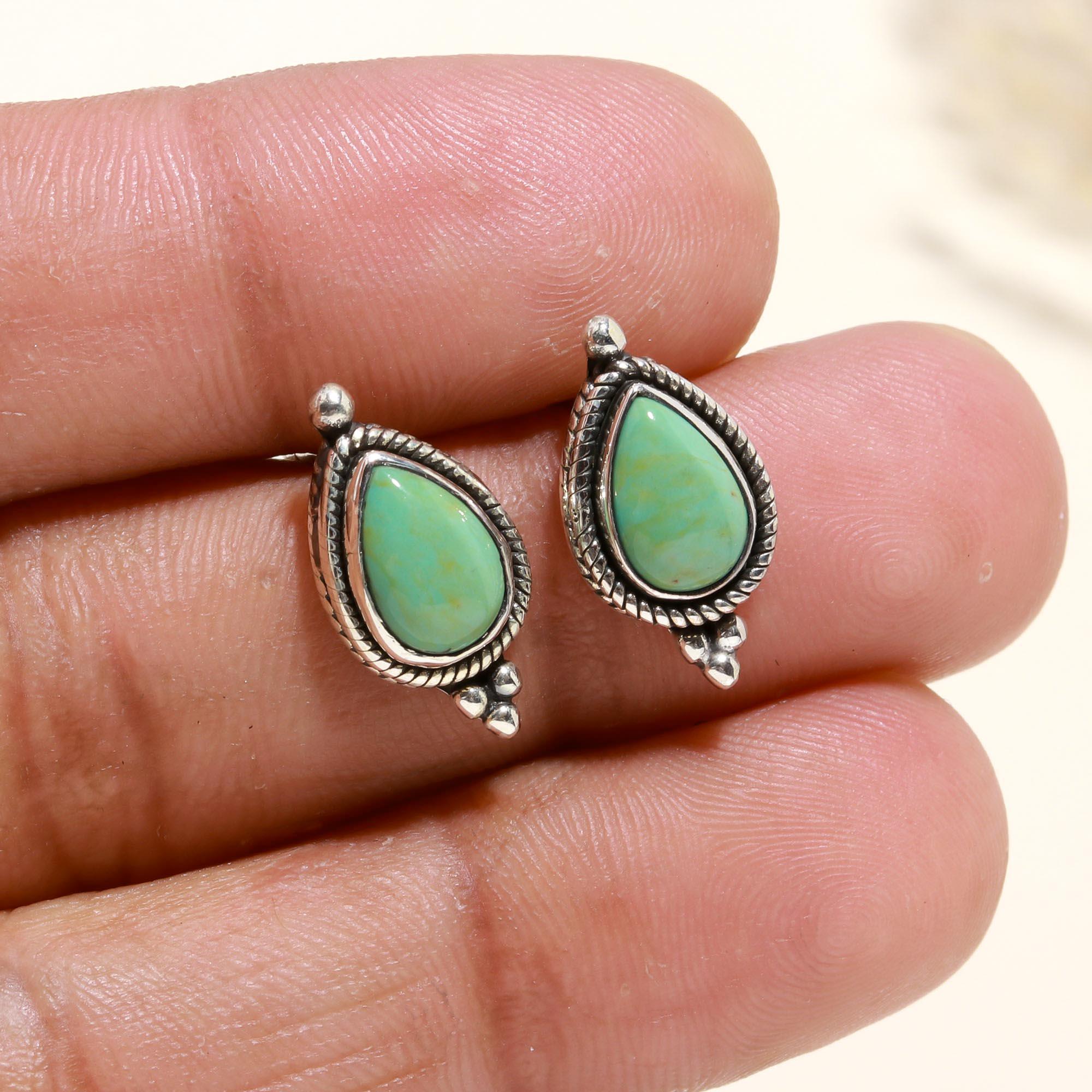925 Sterling Silver Teardrop Turquoise Stud Earrings