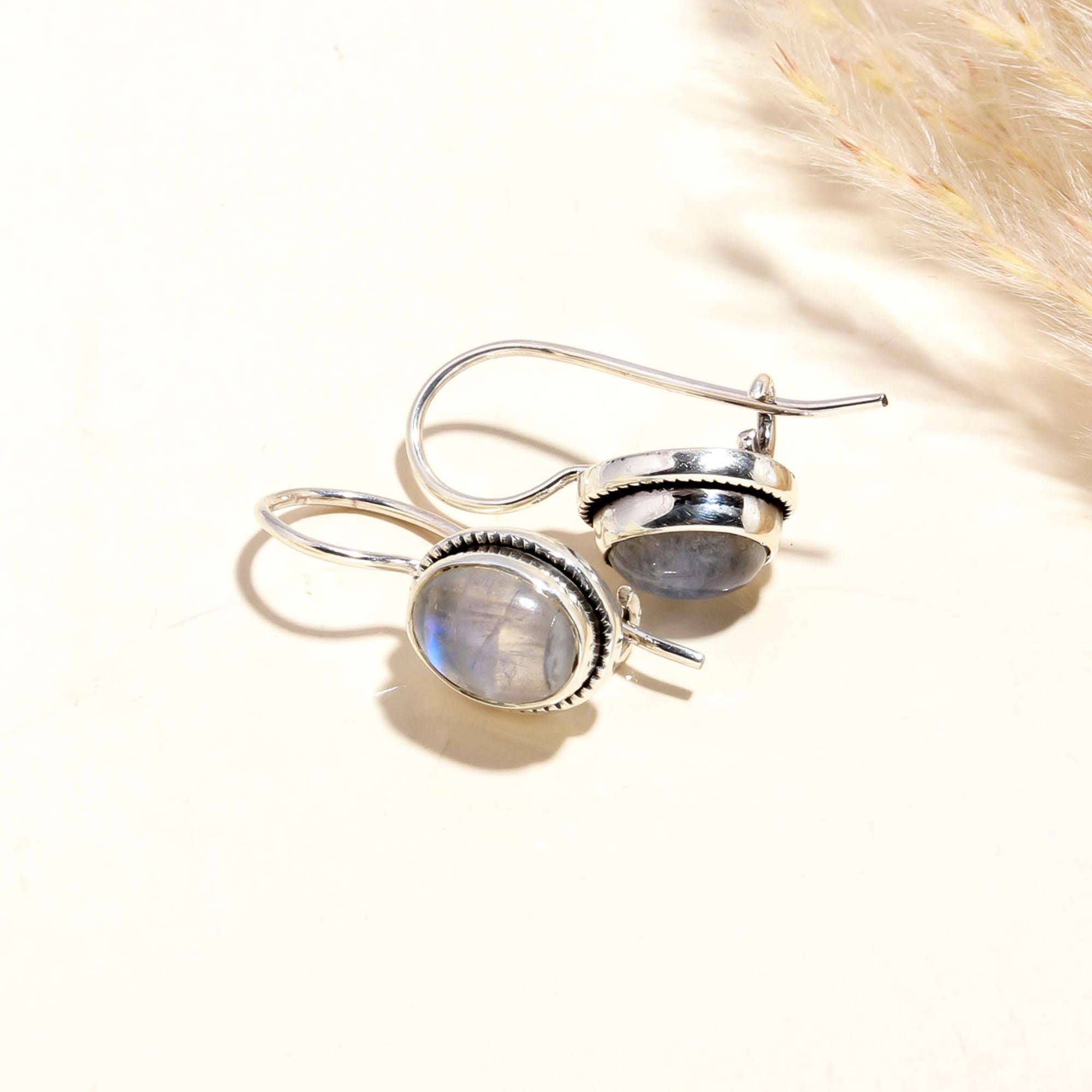 925 Sterling Silver Oval Moonstone Dangle Earrings