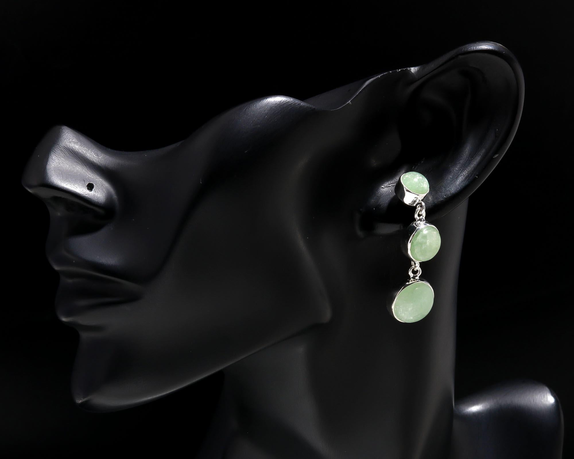 The Jade Cascade: Green Jade Silver Triple Drop Earrings